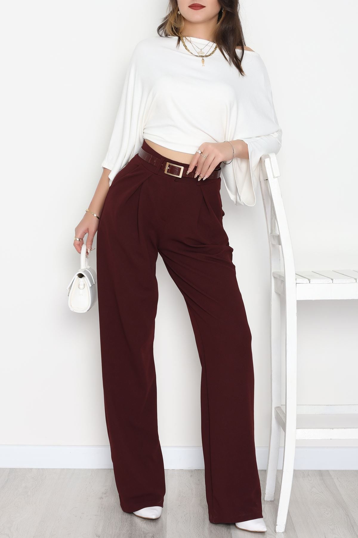 Pileli Palazzo Pantolon Bordo - 51047.1999.