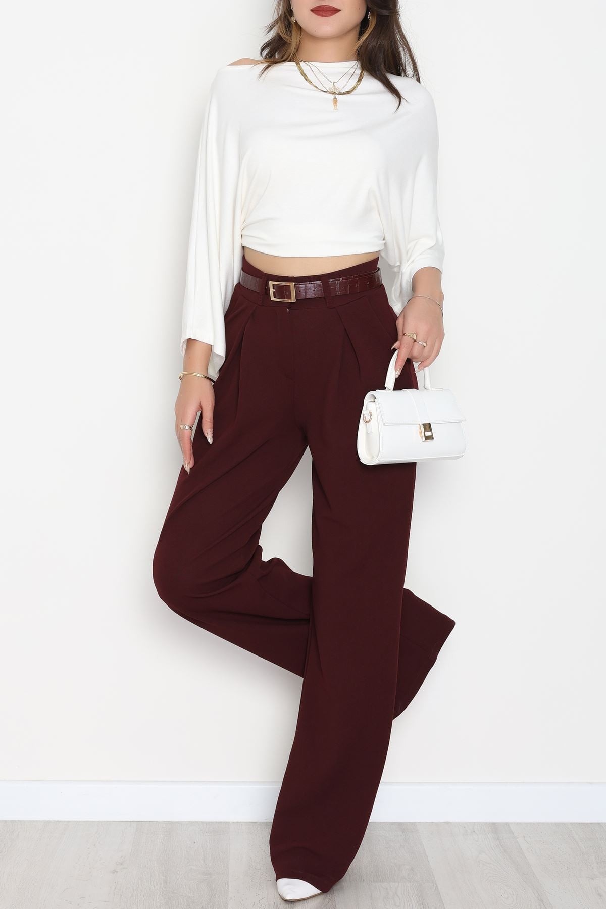 Pileli Palazzo Pantolon Bordo - 51047.1999.