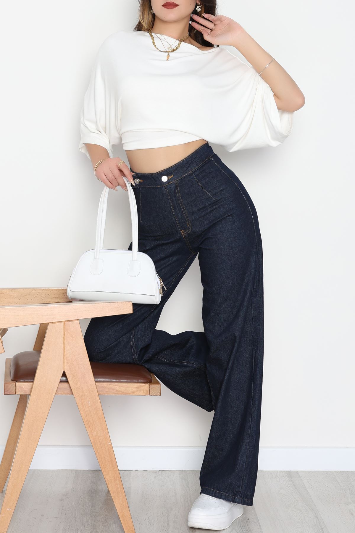 Lazer Kesim Palazzo Kot Pantolon Koyumavi - 42689.1836.