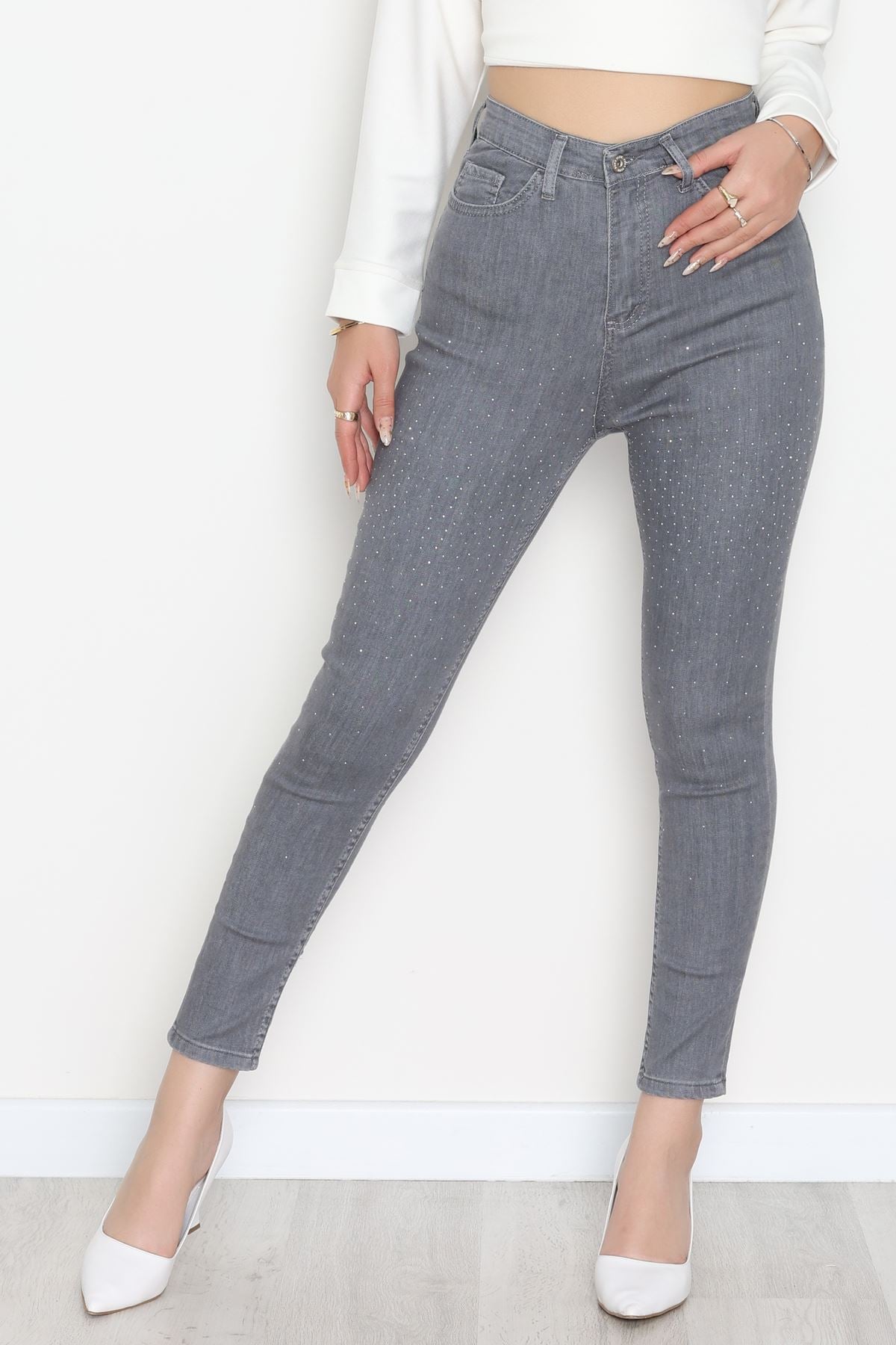 Taşlı Dar Paça Kot Pantolon Füme - 31656.2112.