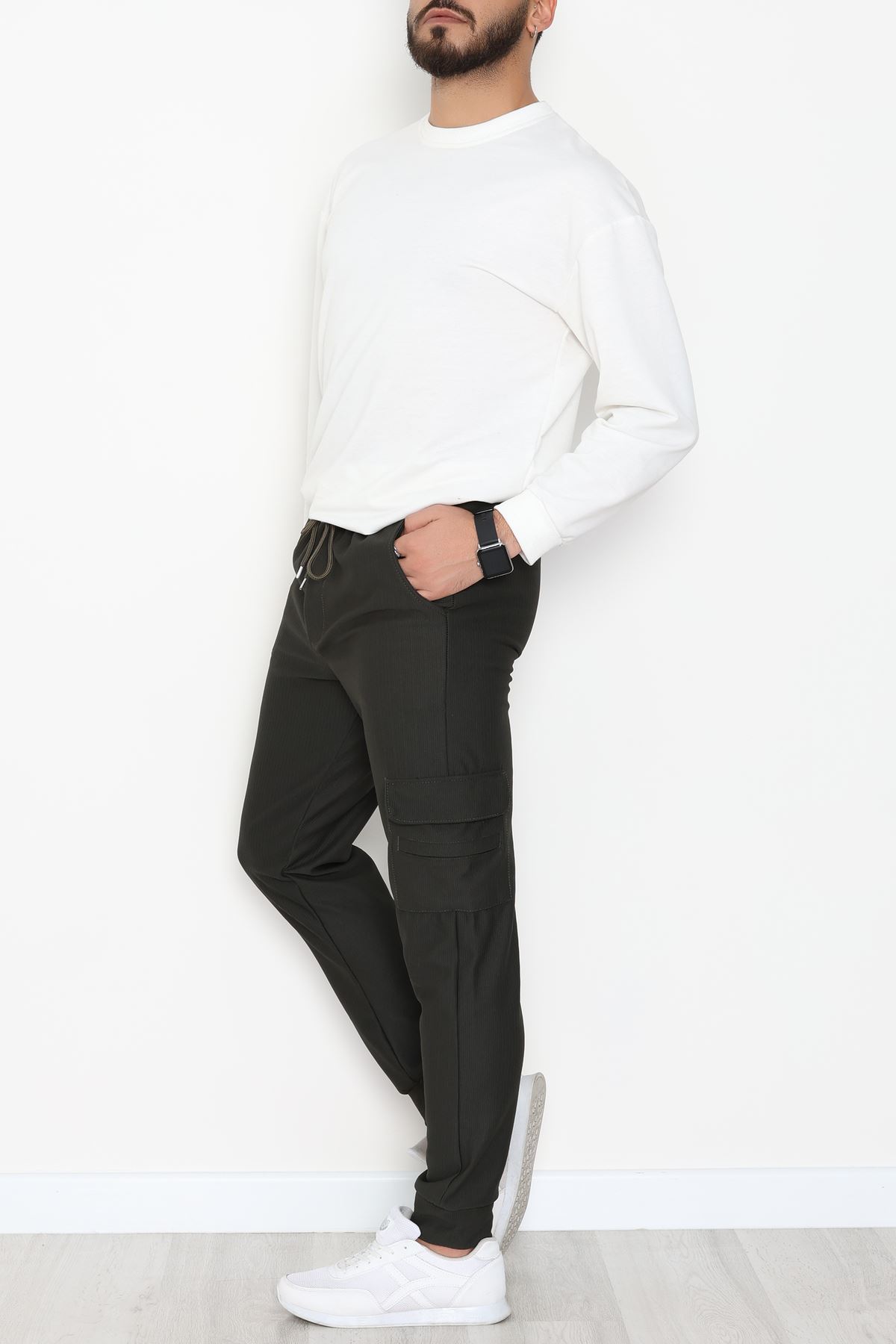 Kargo Cepli Ottoman Kumaş Erkek Eşofman Altı Haki - 42654.1937.