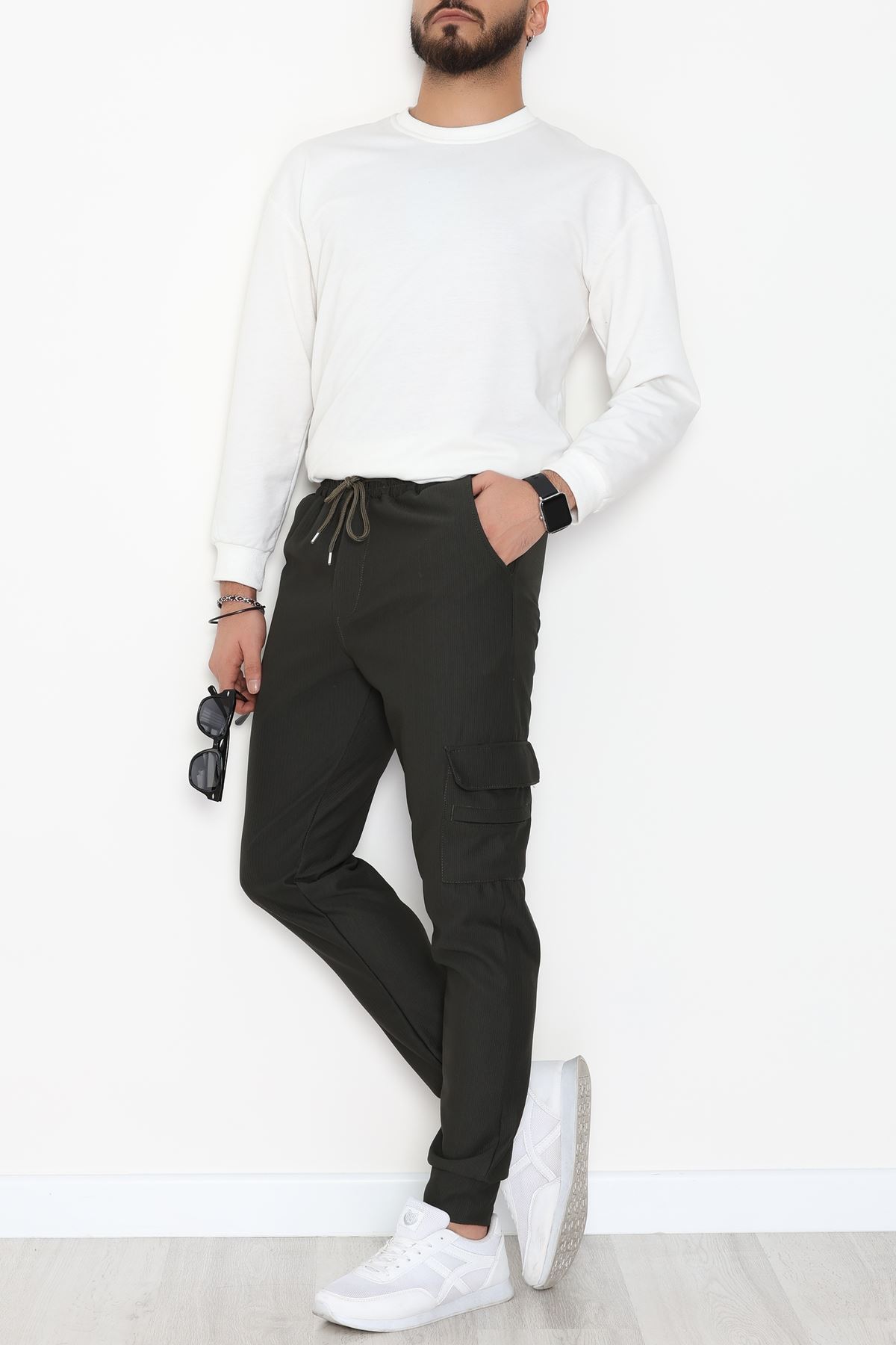 Kargo Cepli Ottoman Kumaş Erkek Eşofman Altı Haki - 42654.1937.