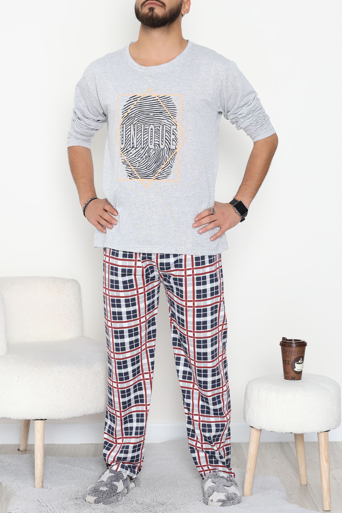 Erkek Pijama Takımı Grikırmızı - 53544.1838.