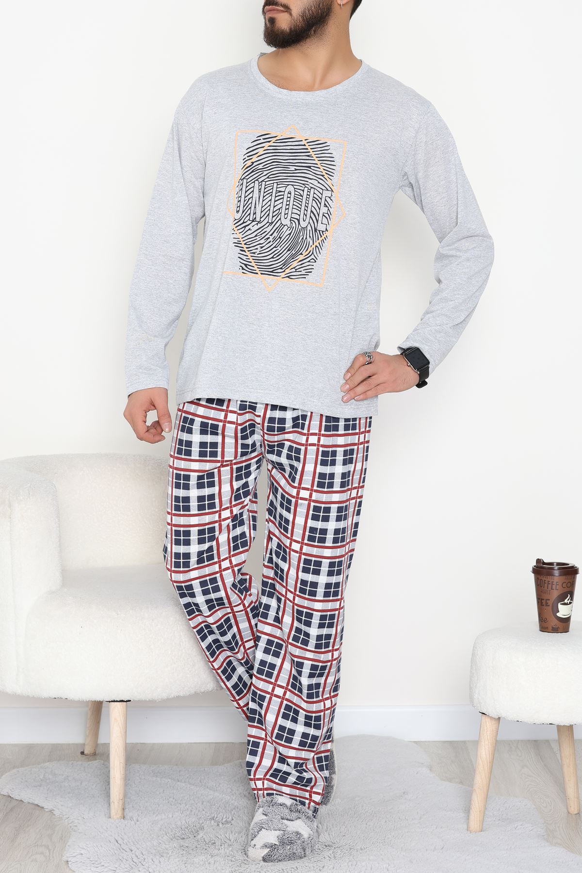 Erkek Pijama Takımı Grikırmızı - 53544.1838.