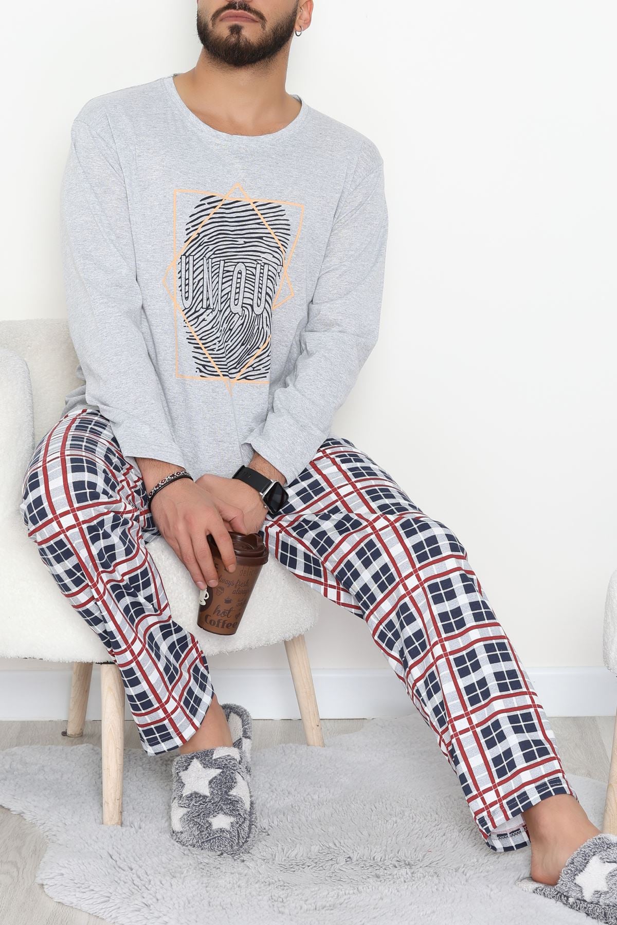 Erkek Pijama Takımı Grikırmızı - 53544.1838.