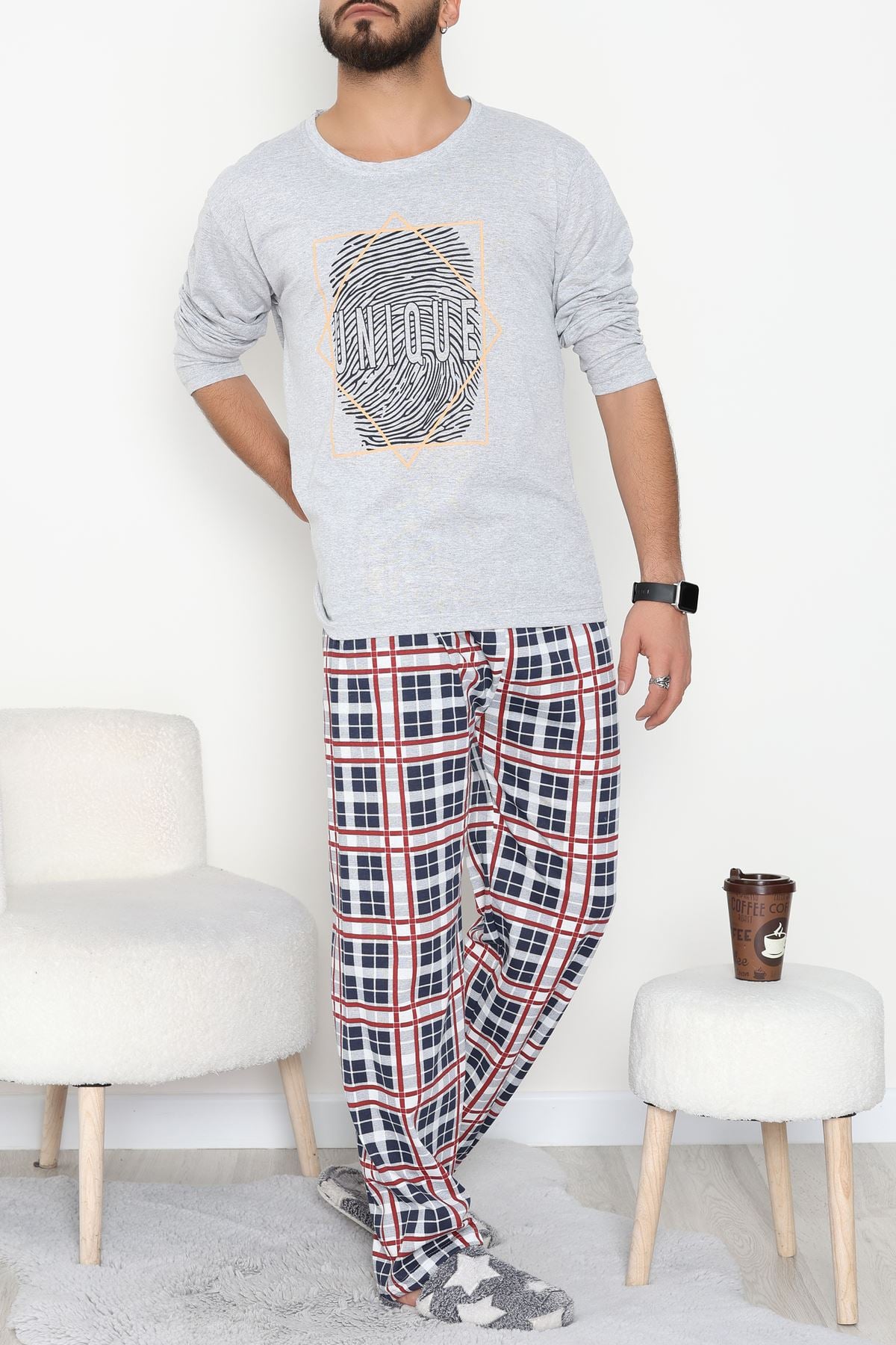 Erkek Pijama Takımı Grikırmızı - 53544.1838.