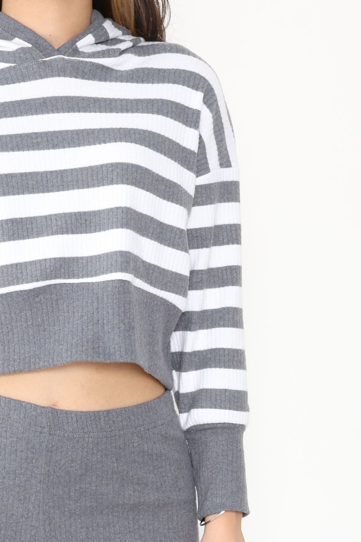 Kapşonlu Raporlu İnterlok İkili Takım Fümebeyaz - 42742.1567.