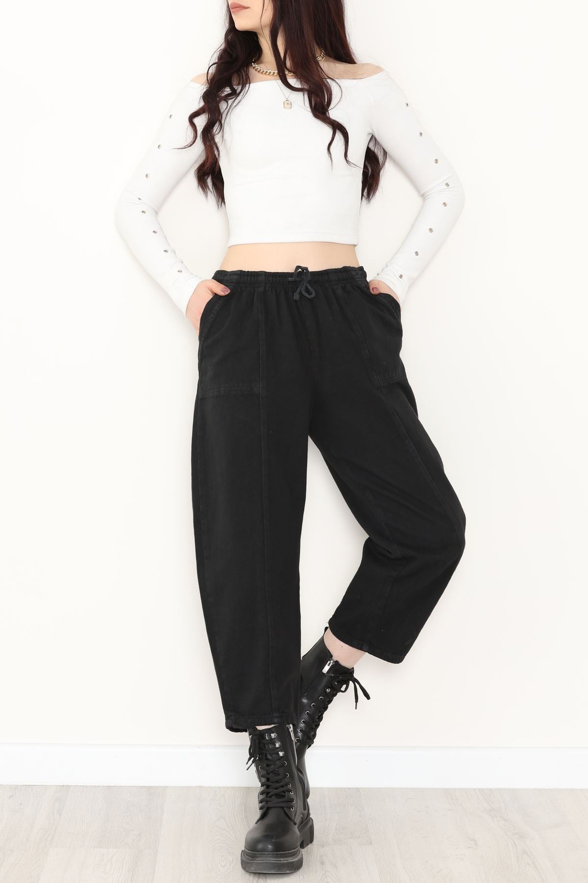 Yıkamalı Havuç Pantolon Siyah - 51212.1779.