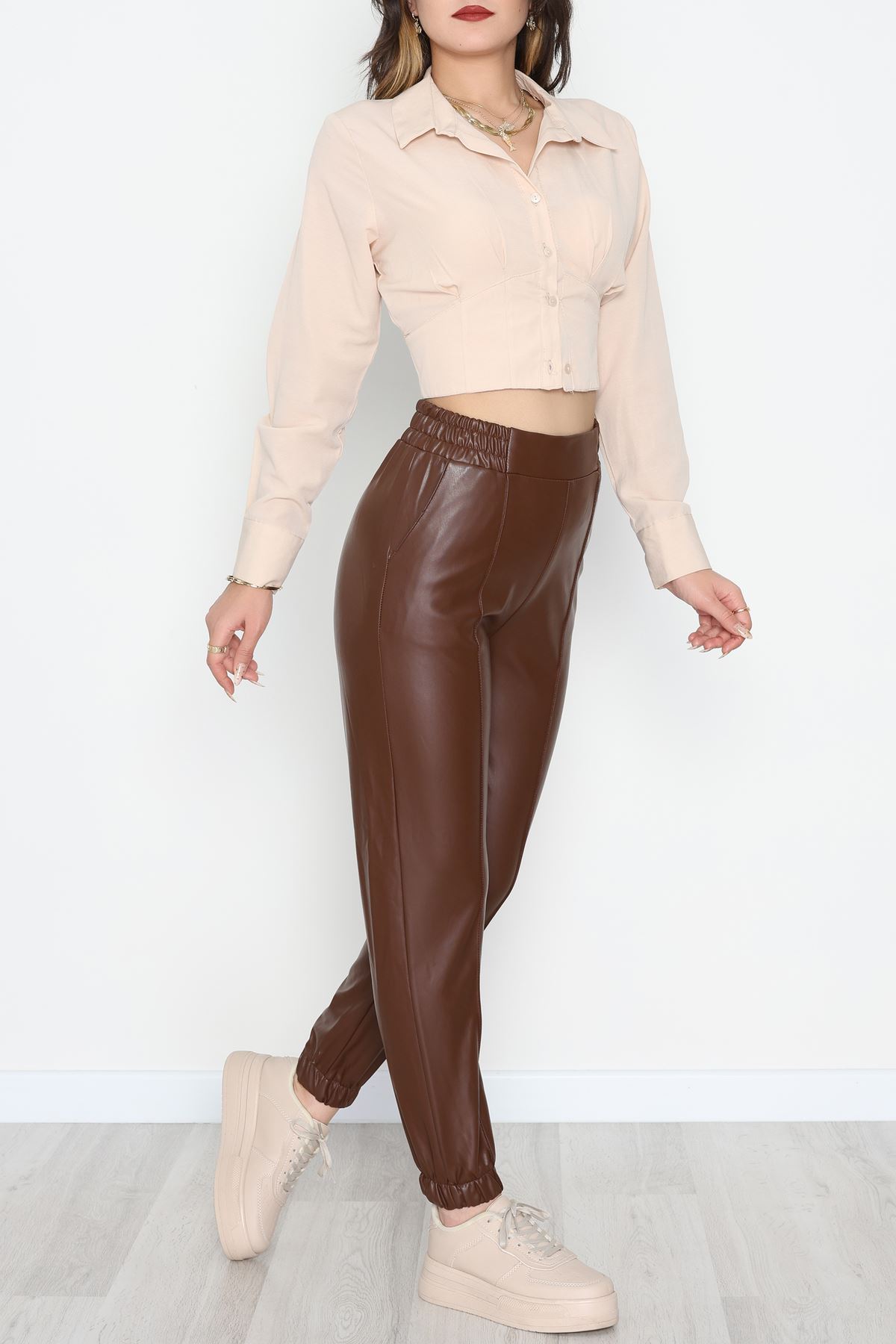 Önü Çımalı Jogger Pantolon Kahve - 51210.1779.
