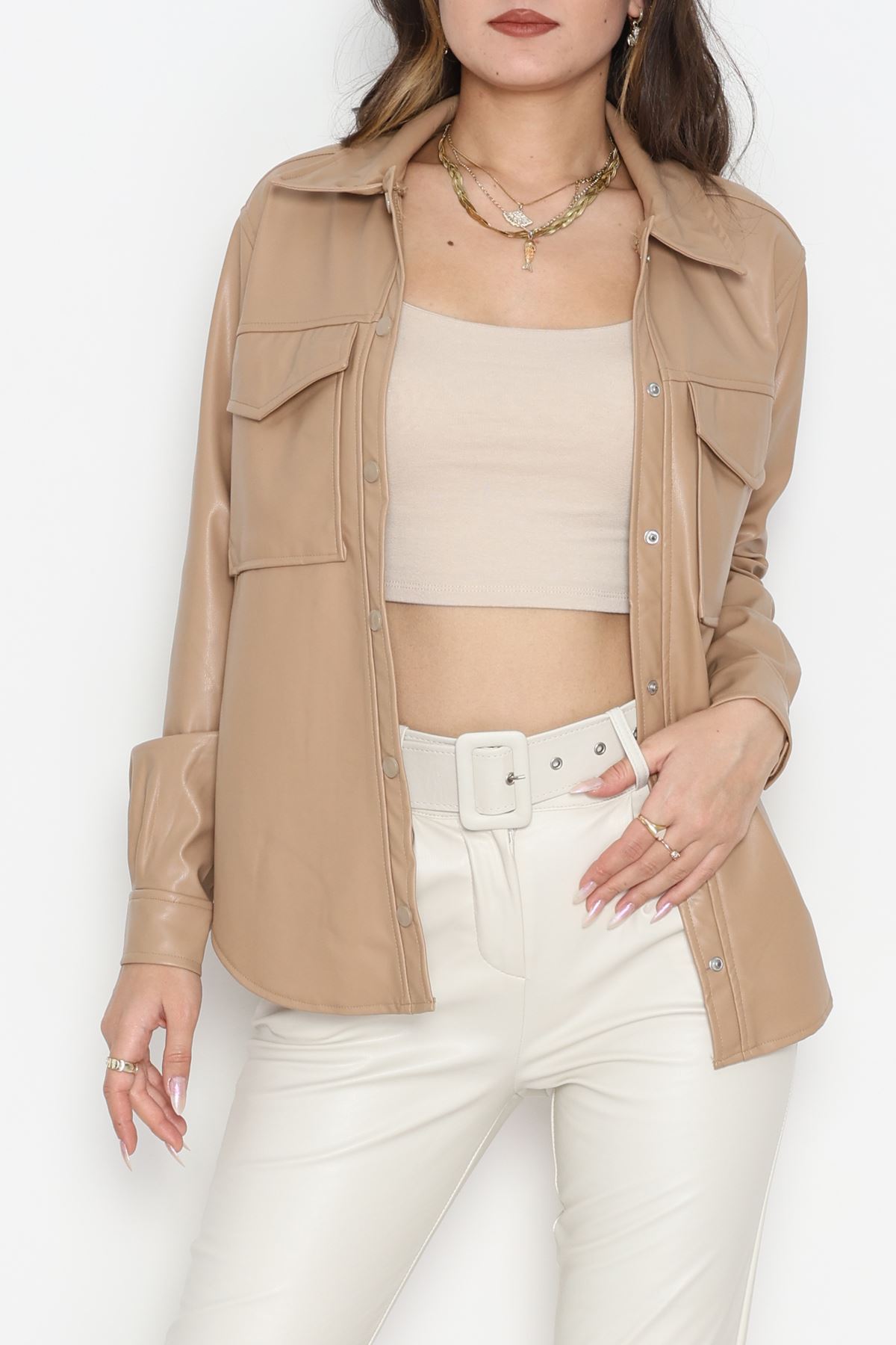 Zra Kumaş Cep Detaylı Düğmeli Gömlek Sütlükahve - 51085.1779.