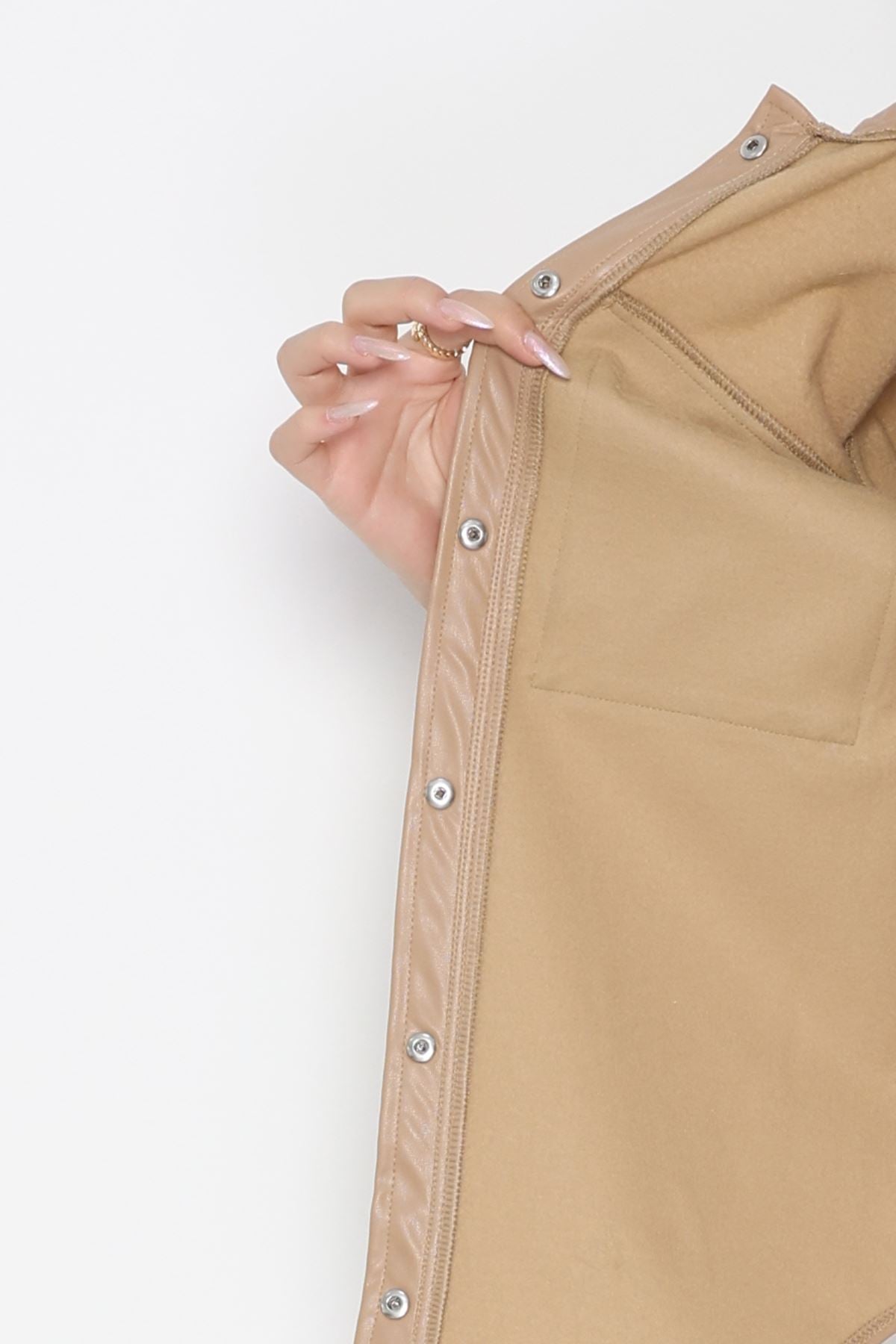 Zra Deri Cep Detaylı Düğmeli Gömlek Sütlükahve - 51085.1779.