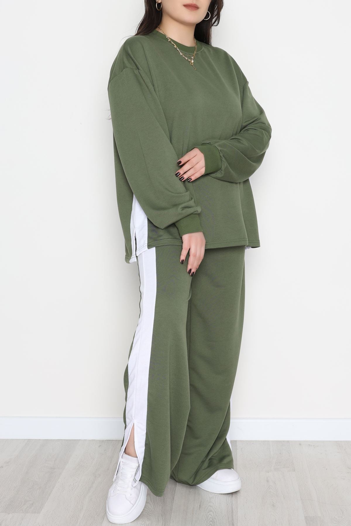 Şeritli 2 İplik Büyük Beden Eşofman Takımı Hakibeyaz - 52047.1857.