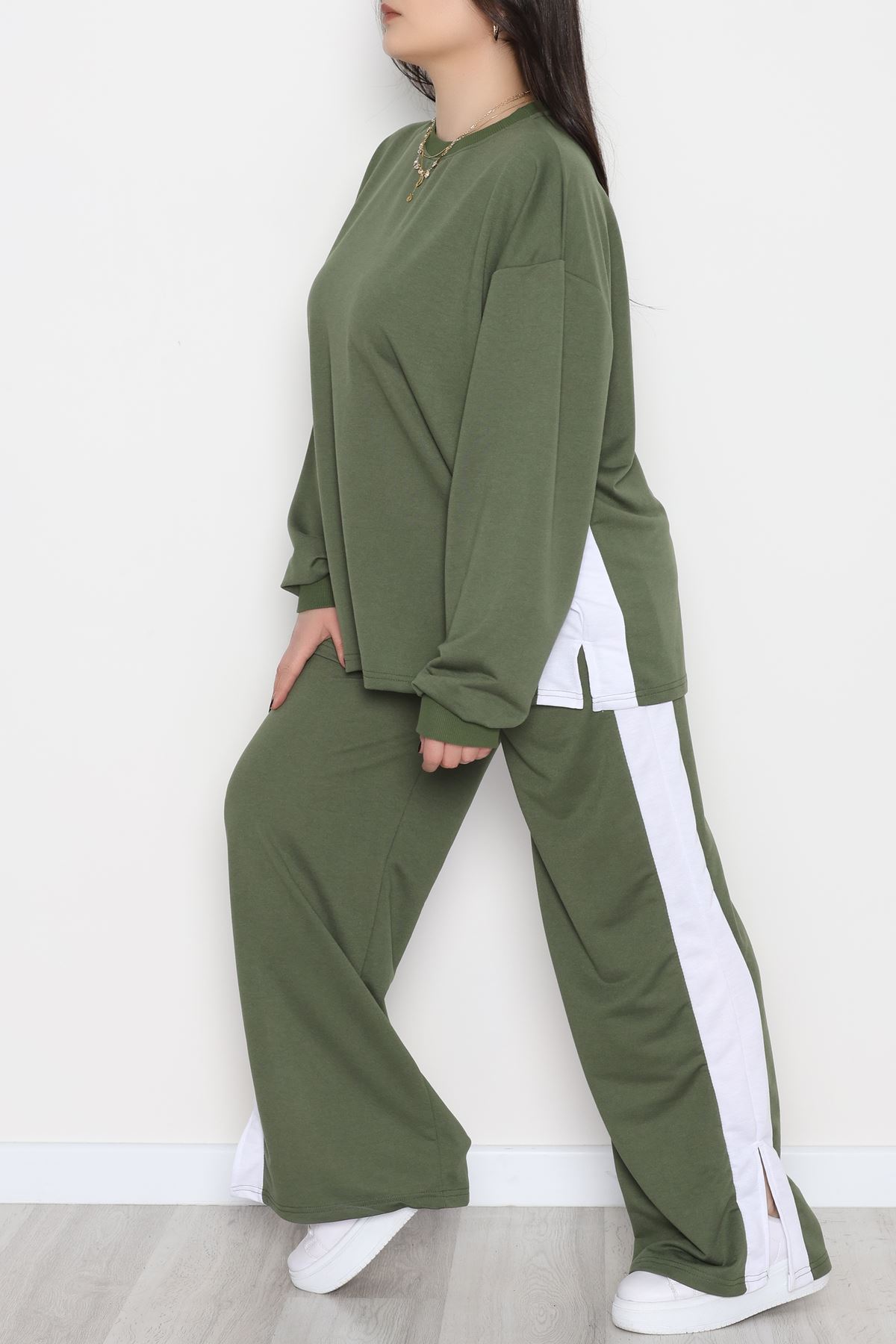 Şeritli 2 İplik Büyük Beden Eşofman Takımı Hakibeyaz - 52047.1857.