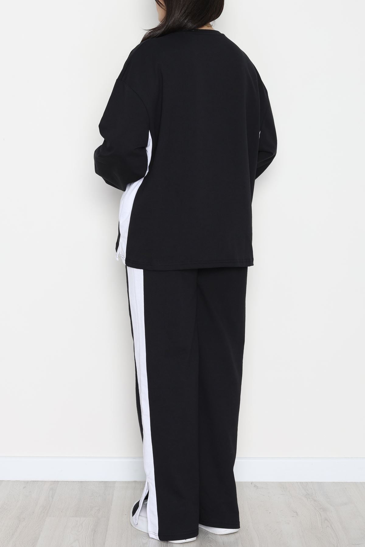 Şeritli 2 İplik Büyük Beden Eşofman Takımı Siyahbeyaz - 52047.1857.