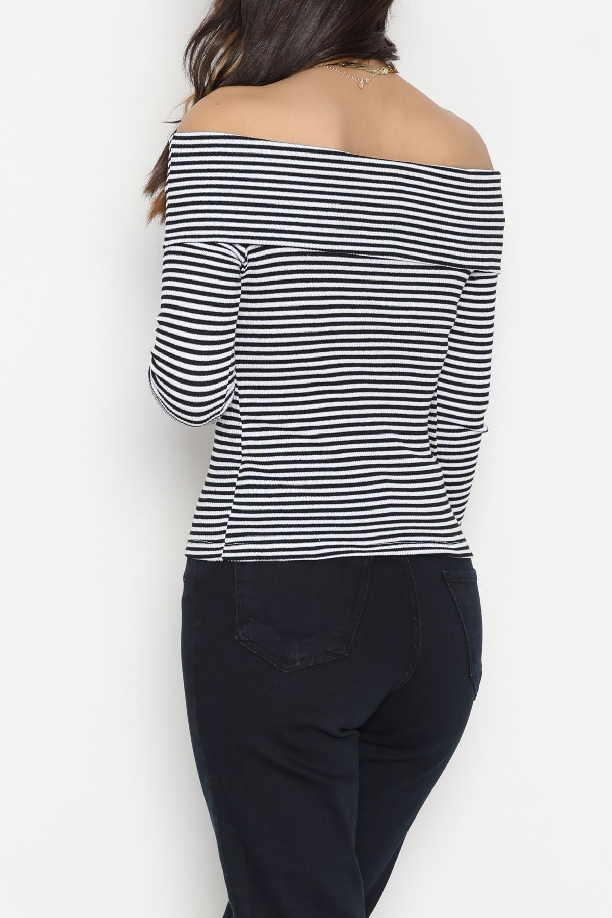 Madonna Yaka Likralı Kaşkorse Bluz Siyahbeyaz - 42765.1567.