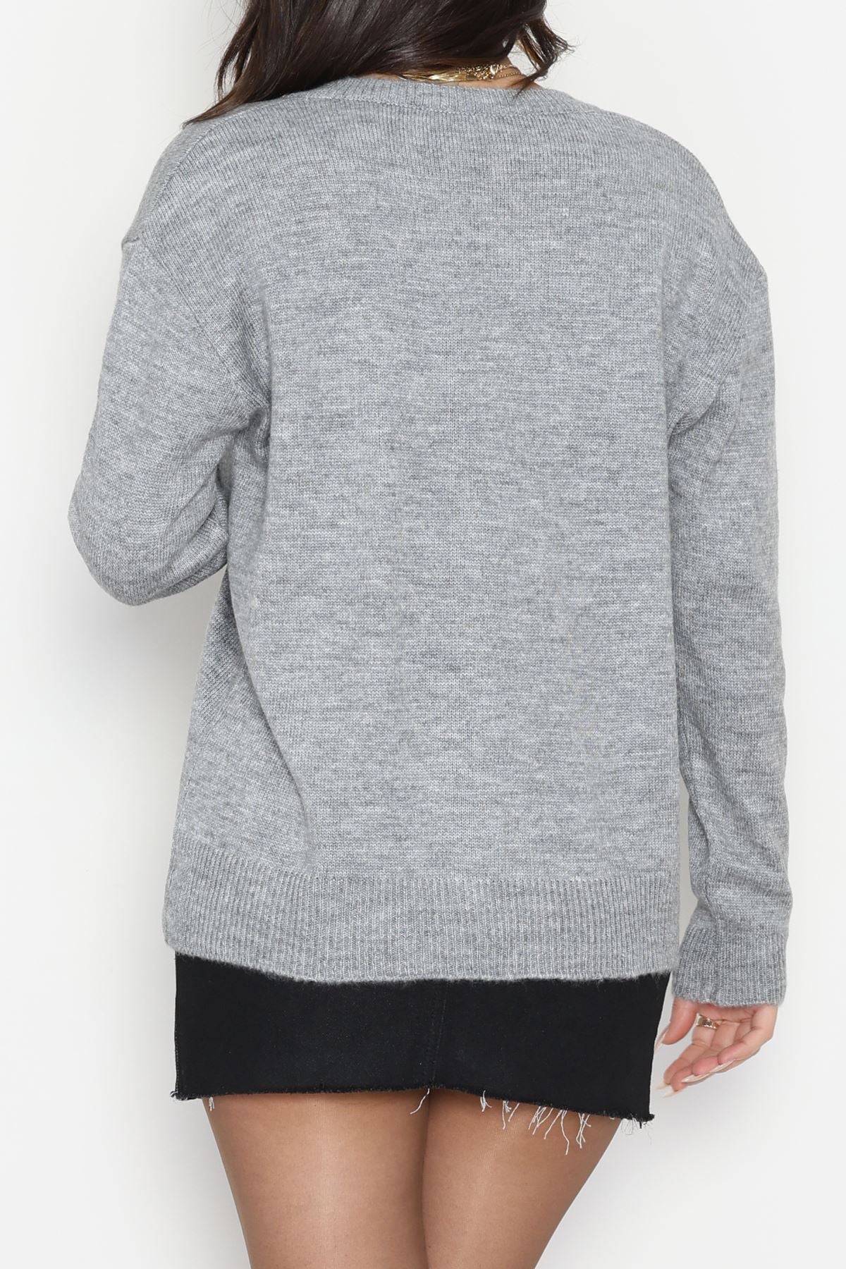 Fiyonk Detay Triko Hırka Gri - 2396.1247.