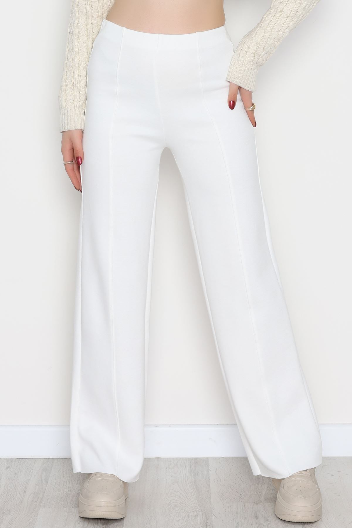 Selanik Kumaş Palazzo Pantolon Krem - 51036.1837.