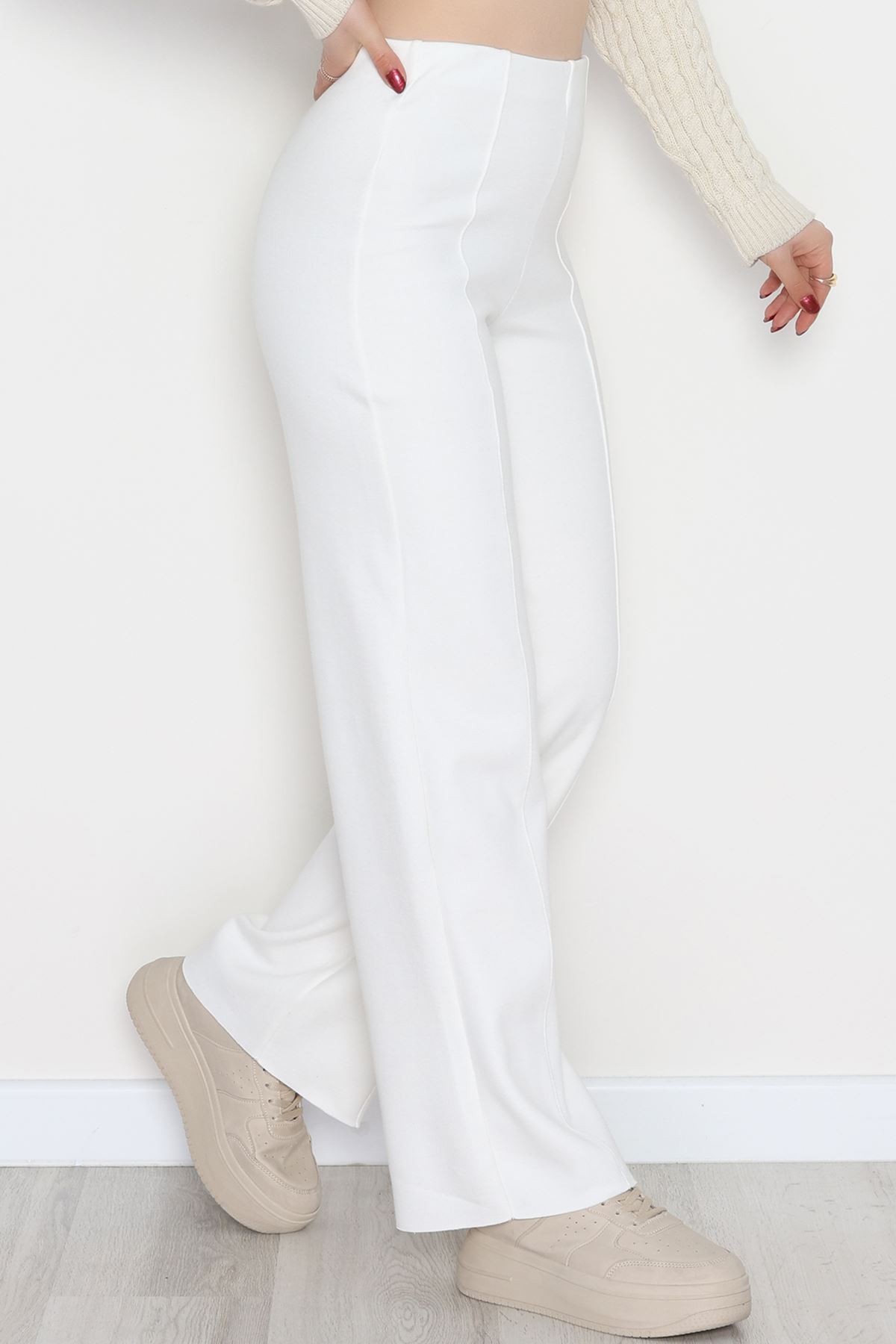 Selanik Kumaş Palazzo Pantolon Krem - 51036.1837.