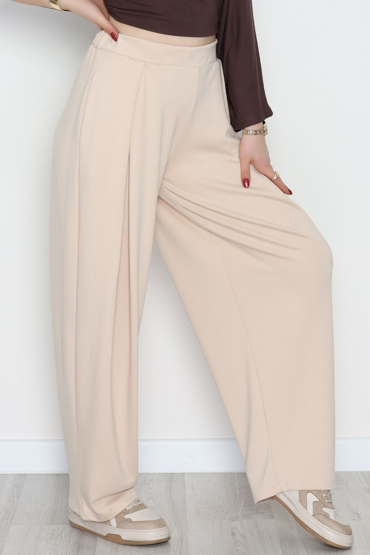 Ters Pileli Modal Pantolon Bej - 4082.1247.