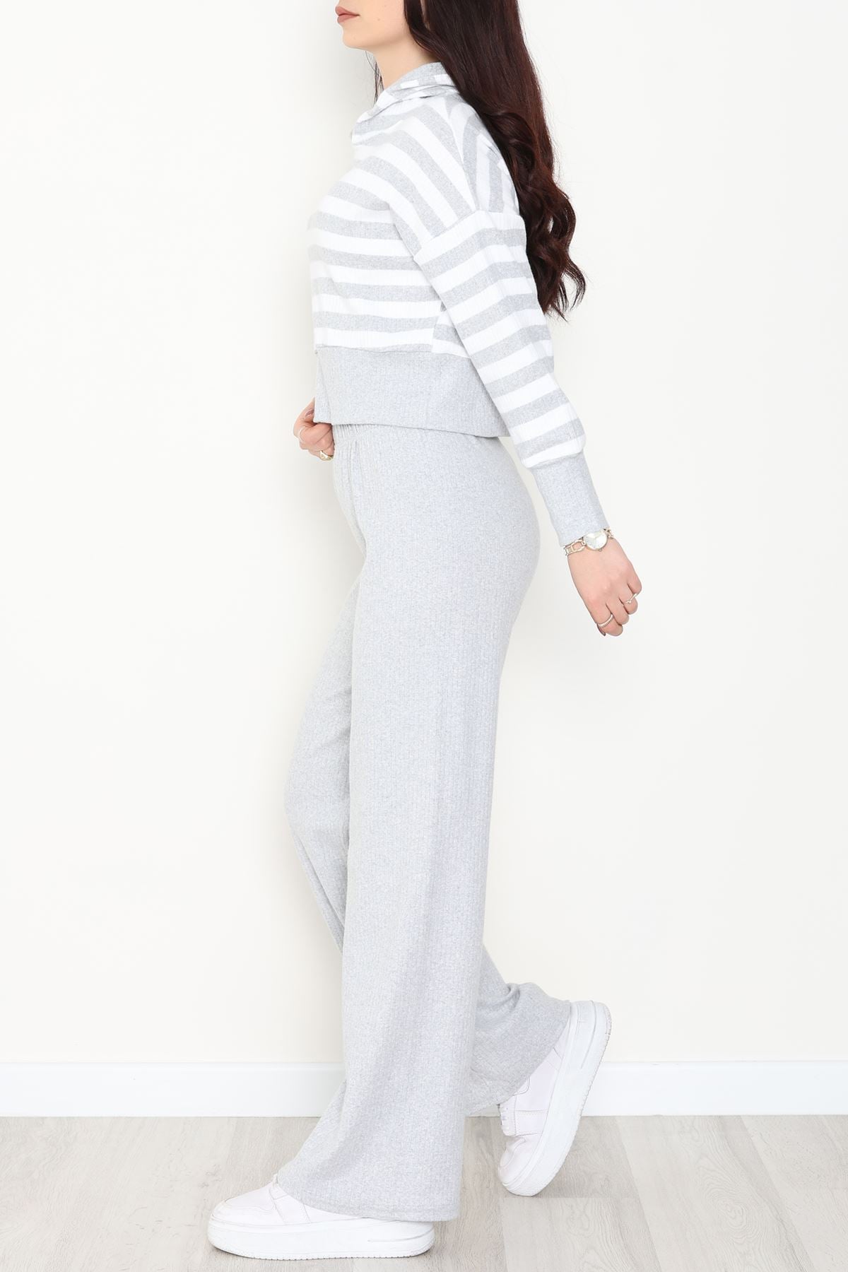 Kapşonlu Raporlu İnterlok İkili Takım Gribeyaz - 42742.1567.