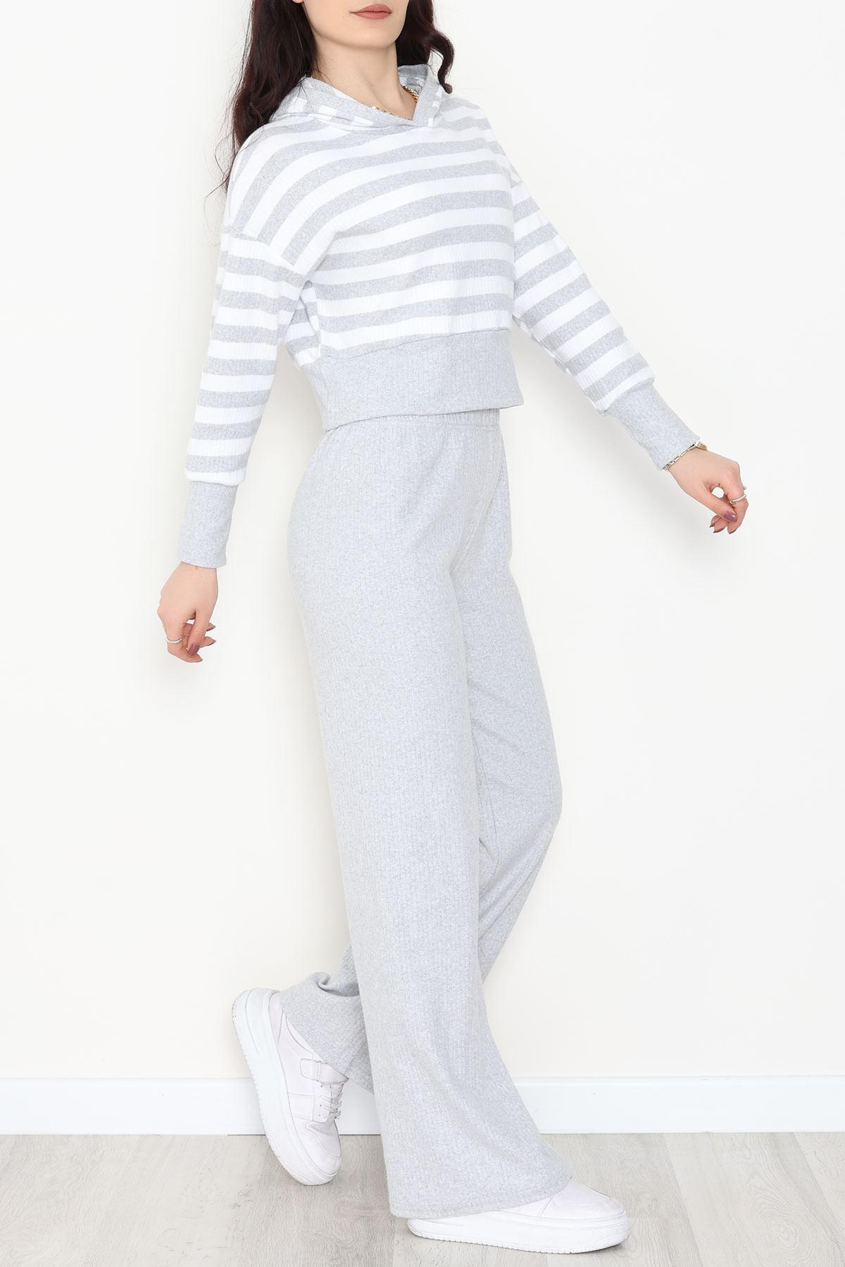 Kapşonlu Raporlu İnterlok İkili Takım Gribeyaz - 42742.1567.