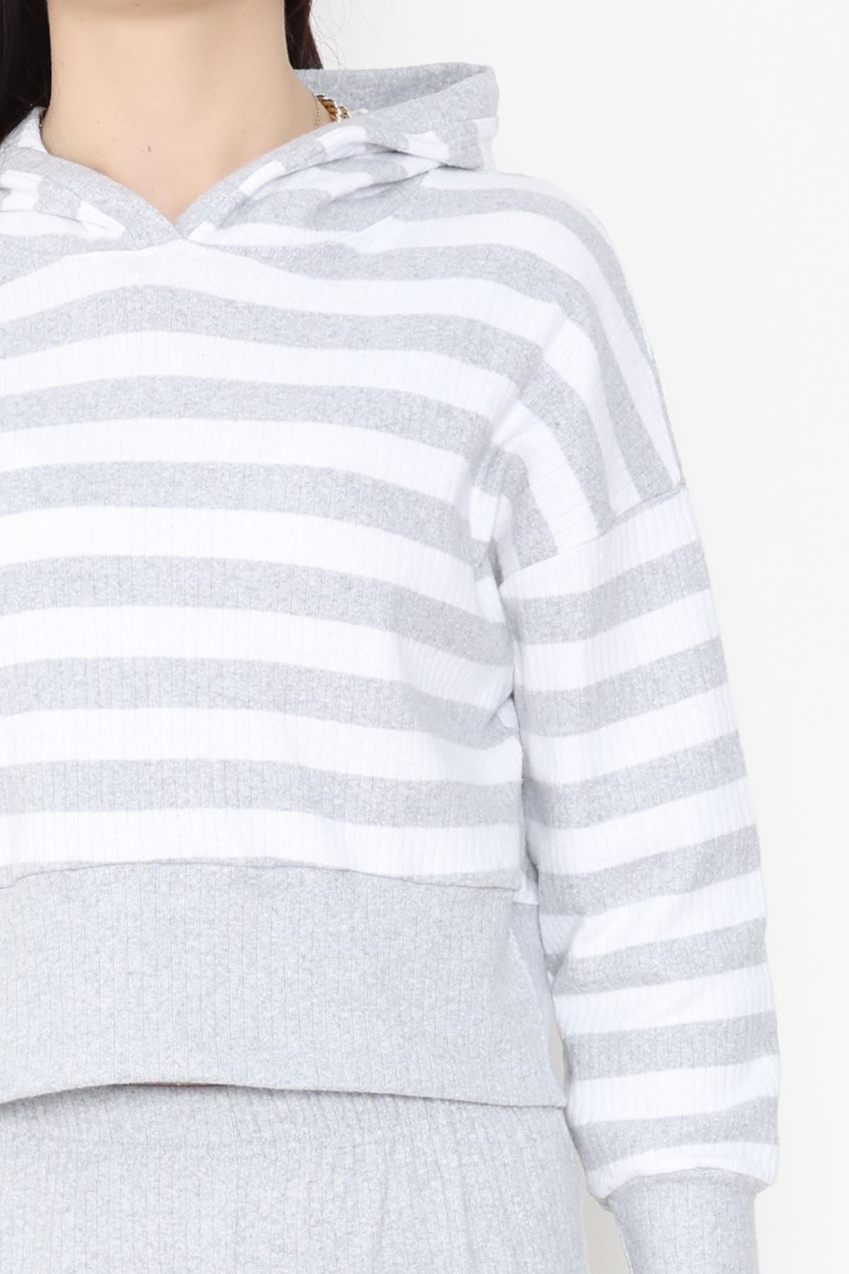 Kapşonlu Raporlu İnterlok İkili Takım Gribeyaz - 42742.1567.