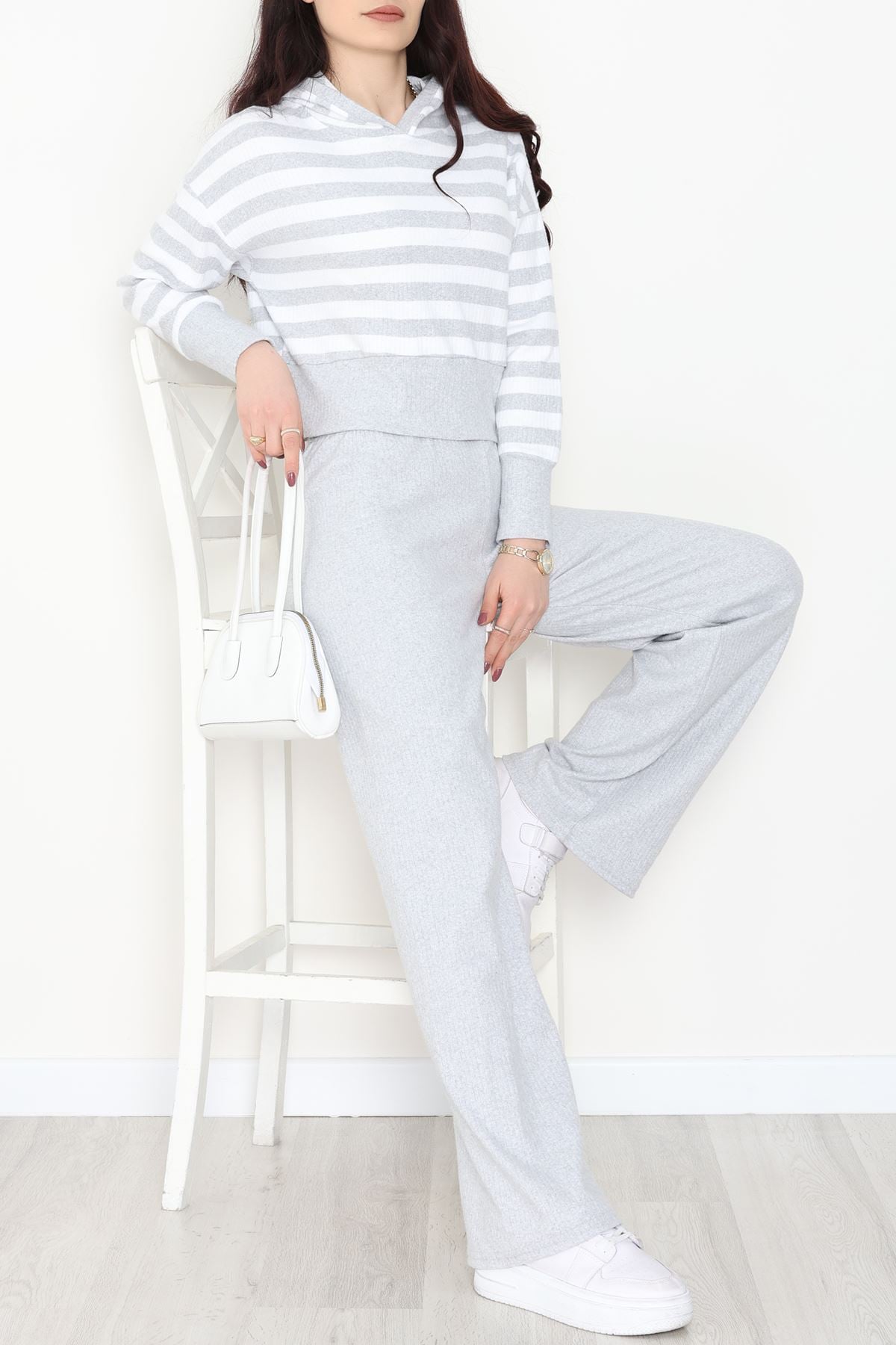 Kapşonlu Raporlu İnterlok İkili Takım Gribeyaz - 42742.1567.