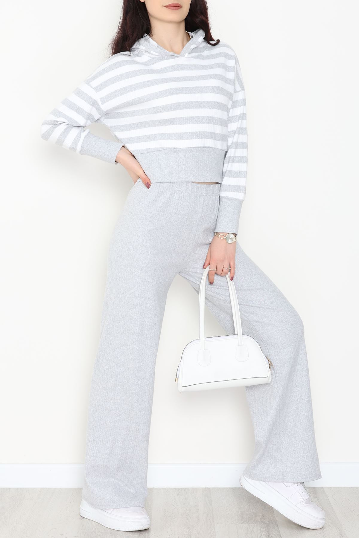 Kapşonlu Raporlu İnterlok İkili Takım Gribeyaz - 42742.1567.