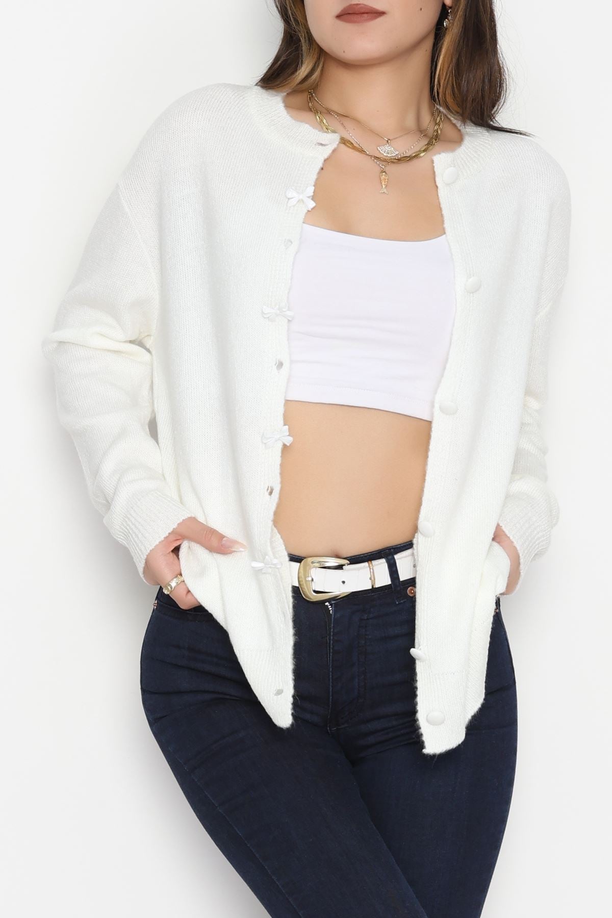 Fiyonklu Hırka Ekru - 2396.1765.