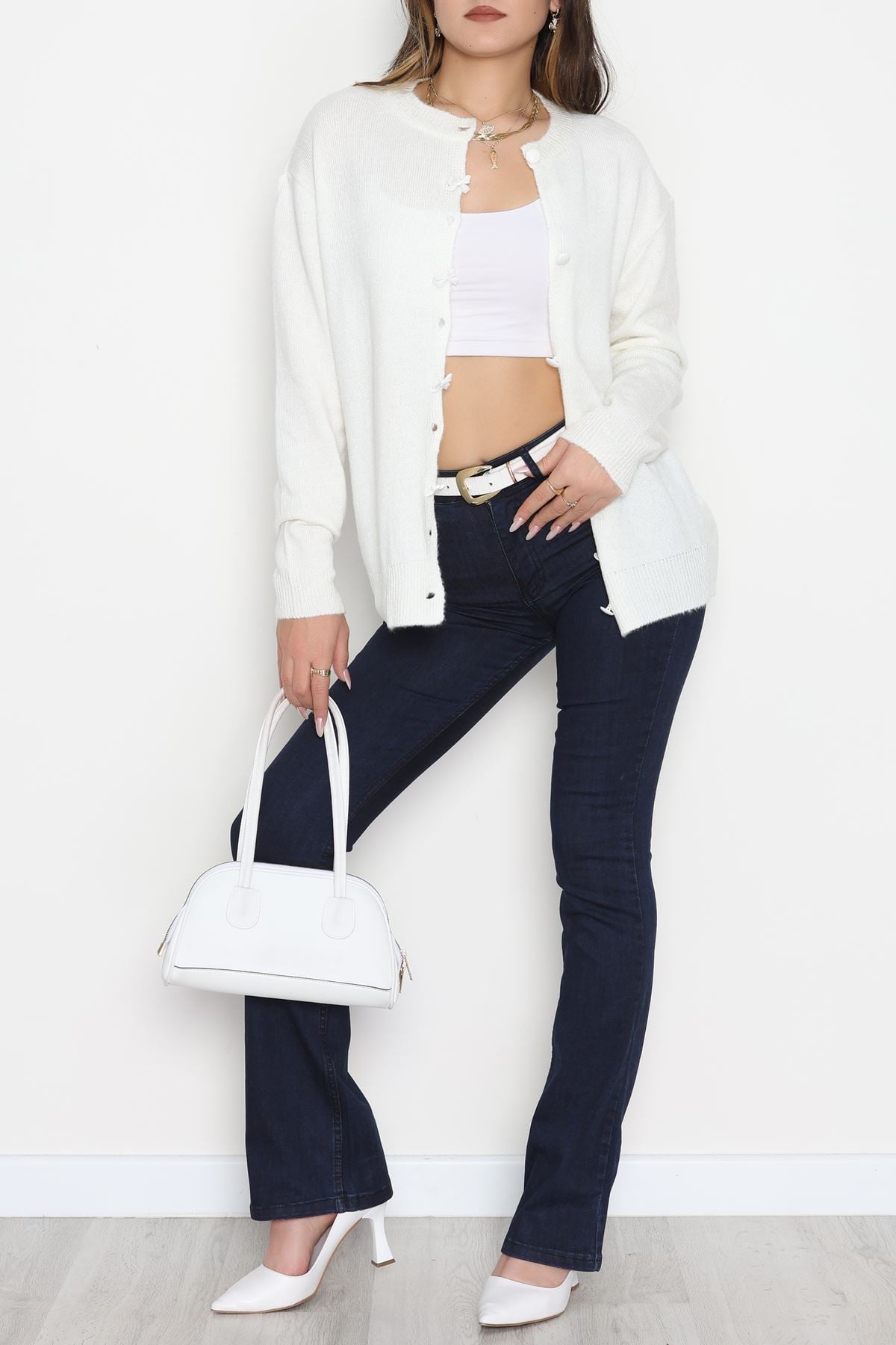 Fiyonklu Hırka Ekru - 2396.1765.