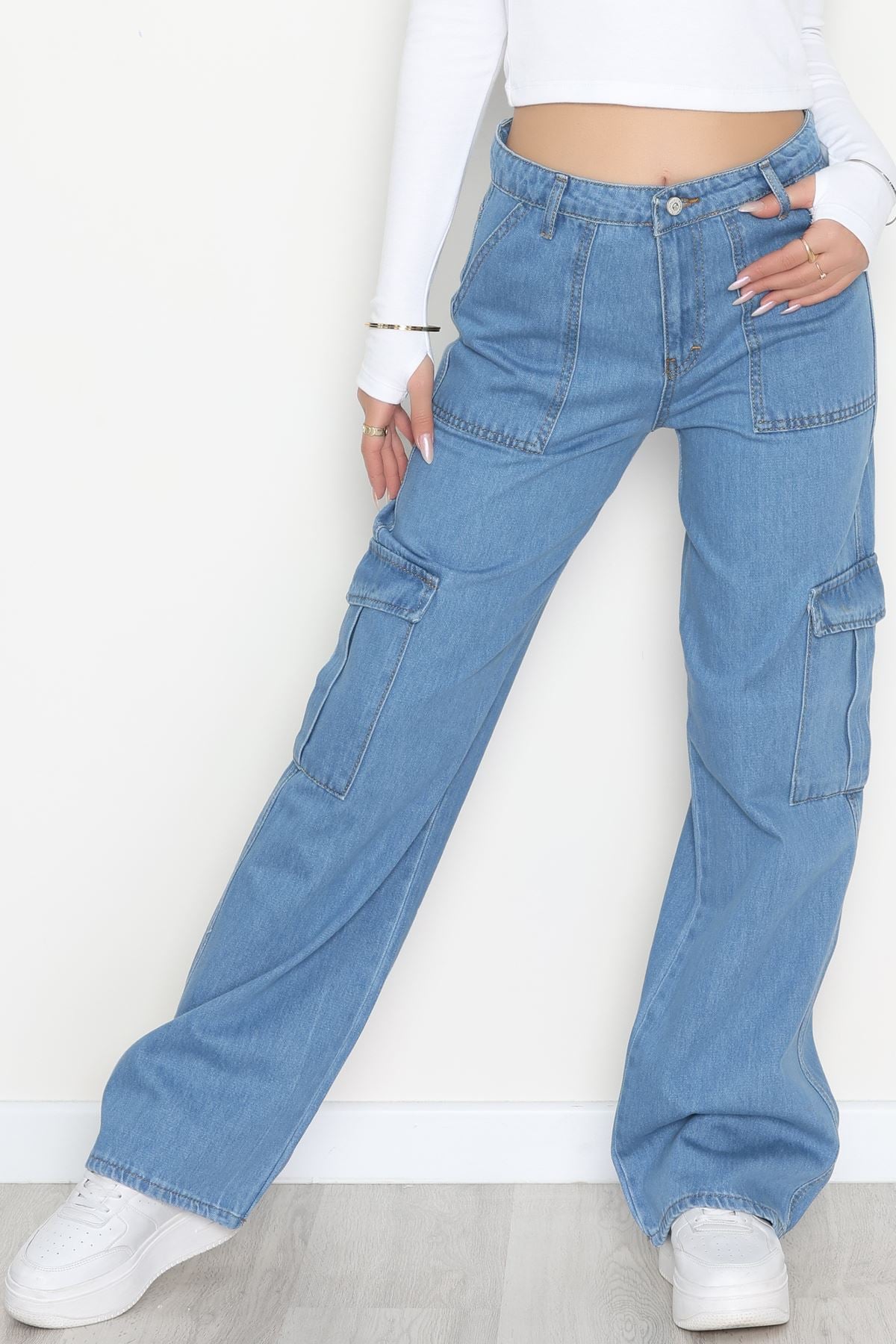 Kargo Cep Palazzo Kot Pantolon Açıkmavi - 42681.1836.