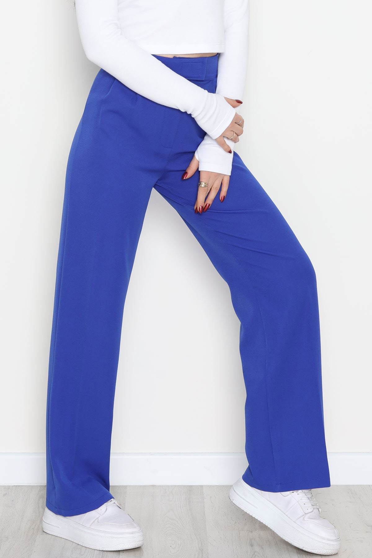 Cırtlı Palazzo Pantolon Saks - 51213.1779.