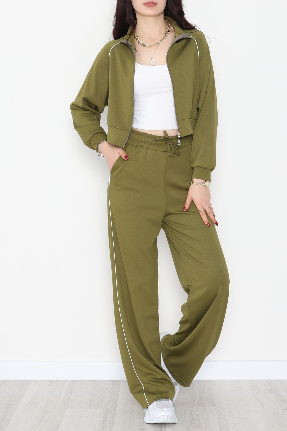 Biyeli Modal Eşofman Takımı Yeşil - 4130.1247.