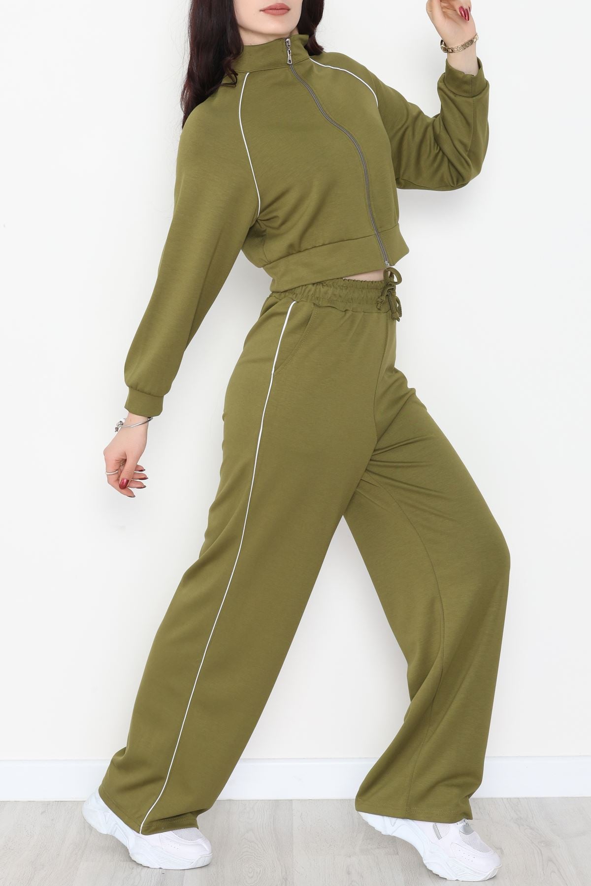 Biyeli Modal Eşofman Takımı Yeşil - 4130.1247.