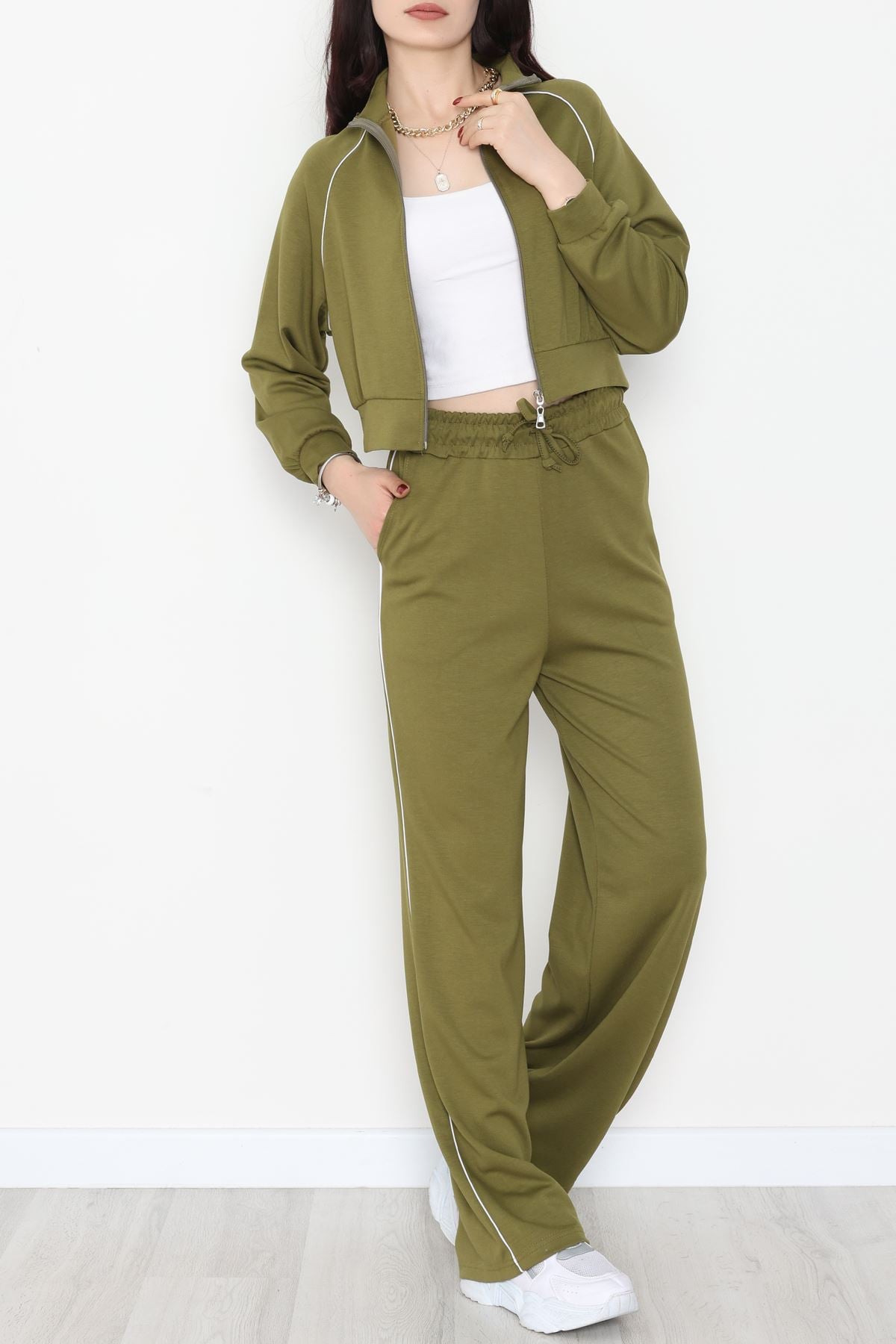 Biyeli Modal Eşofman Takımı Yeşil - 4130.1247.