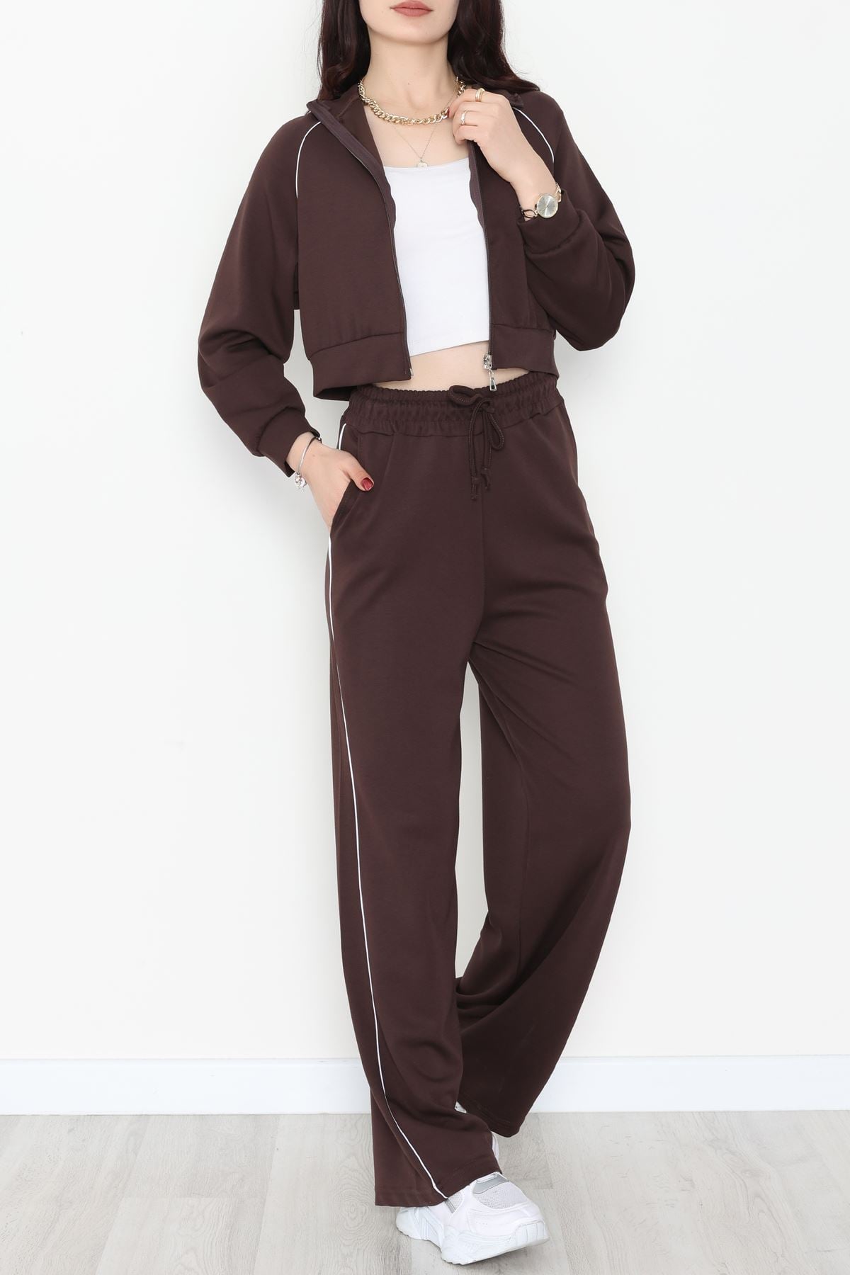 Biyeli Modal Eşofman Takımı Acıkahve - 4130.1247.