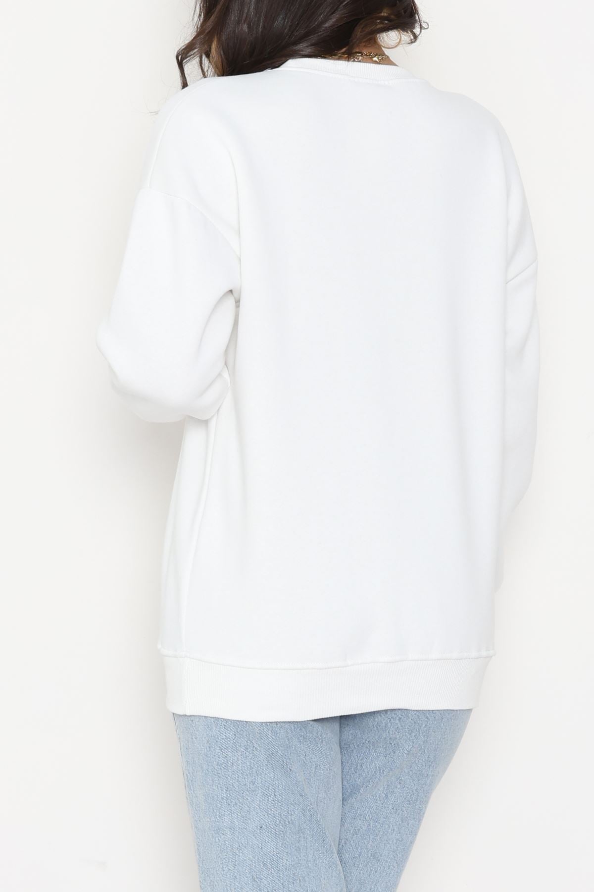 3 İplik Bisiklet Yaka Sweat Ekru - 42237.1878.