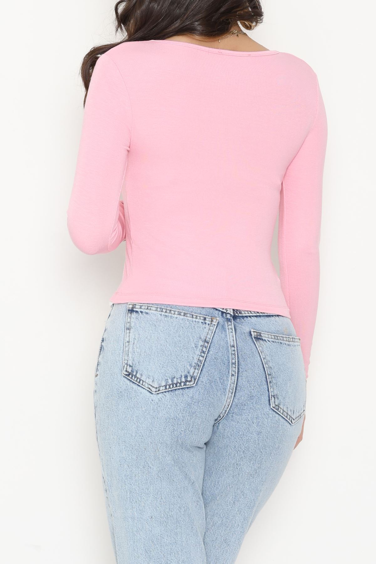 Buzzy Kumaş Geniş Yaka Parçalı Bluz Pembe - 1055.2119.