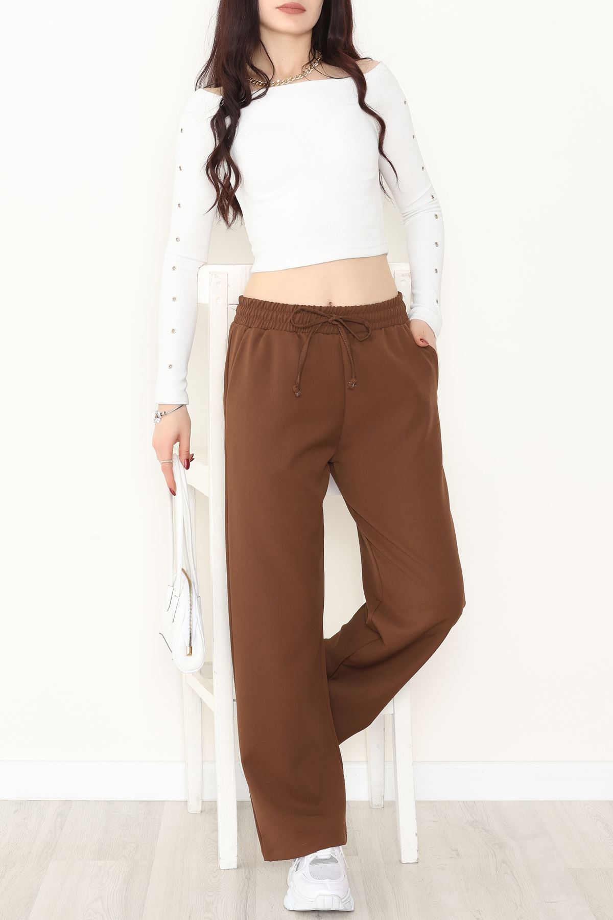 Beli Lastikli Dabıl Palazzo Pantolon Kahve - 90714.1837.
