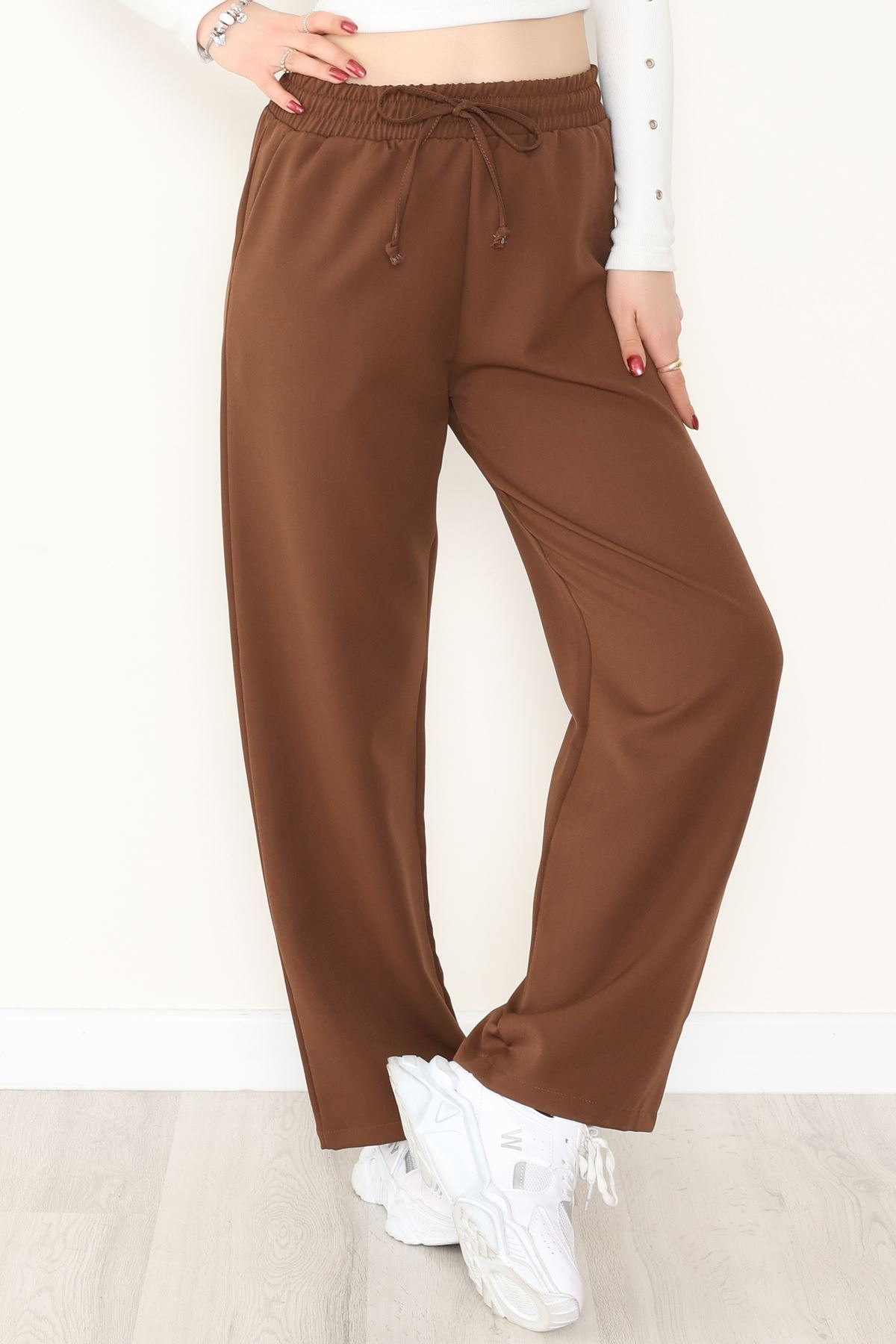 Beli Lastikli Dabıl Palazzo Pantolon Kahve - 90714.1837.