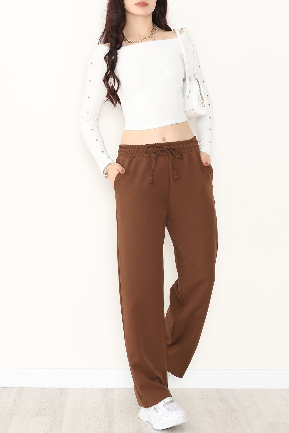Beli Lastikli Dabıl Palazzo Pantolon Kahve - 90714.1837.