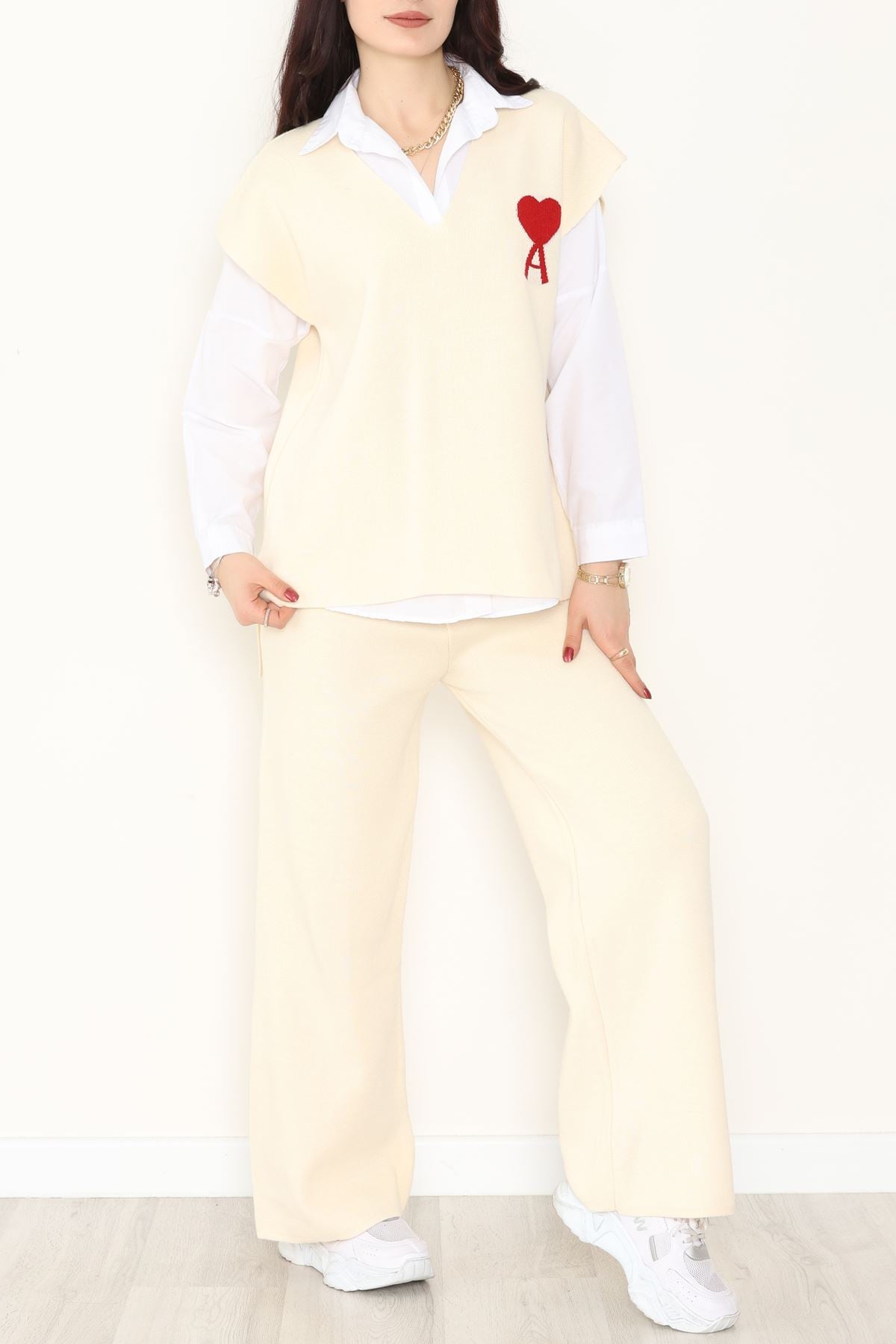 Baskılı Triko Takım Bej - 7109.1247.