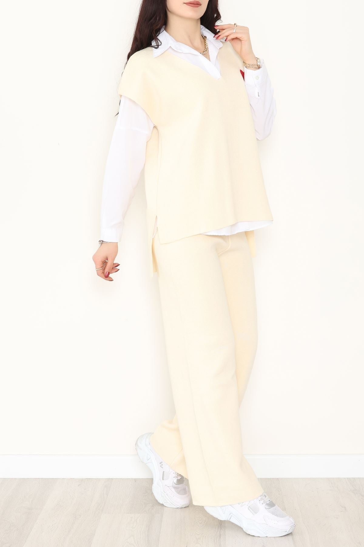 Baskılı Triko Takım Bej - 7109.1247.