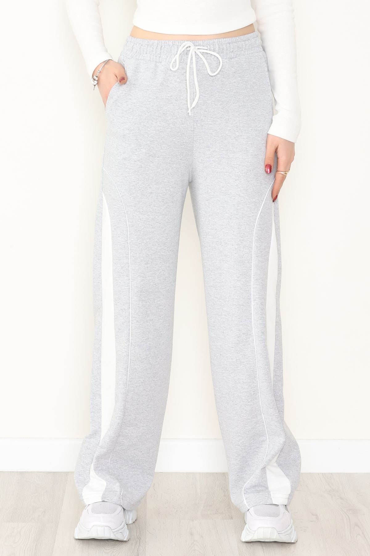 Şeritli 2 İplik Eşofman Altı Gri - 52102.1005.