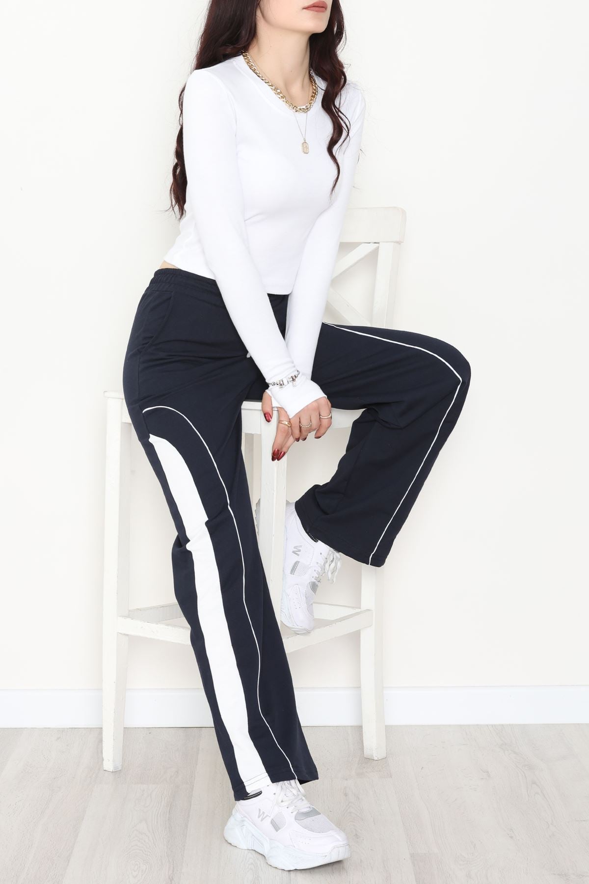 Şeritli 2 İplik Eşofman Altı Lacivert - 52102.1005.