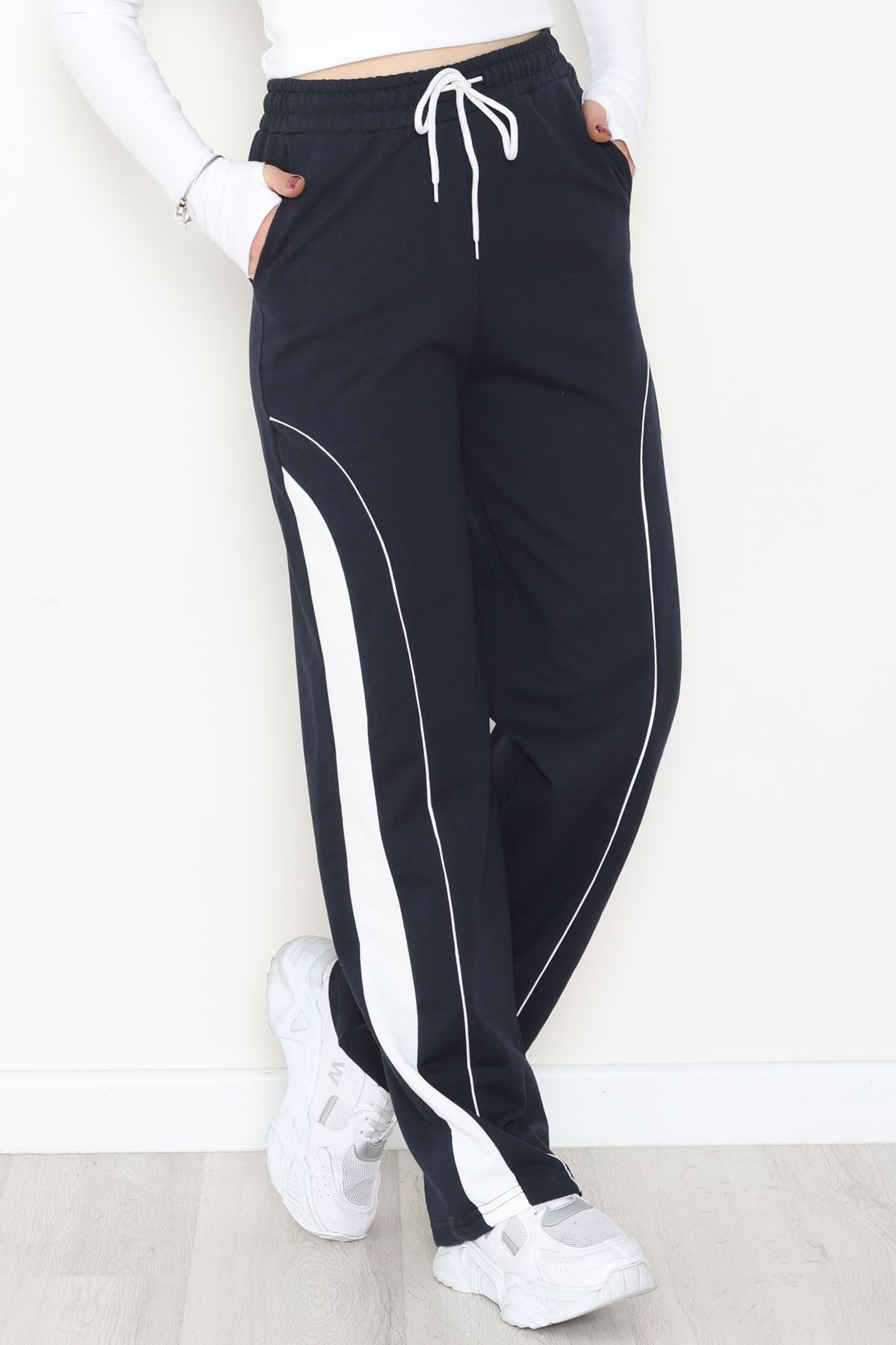 Şeritli 2 İplik Eşofman Altı Lacivert - 52102.1005.