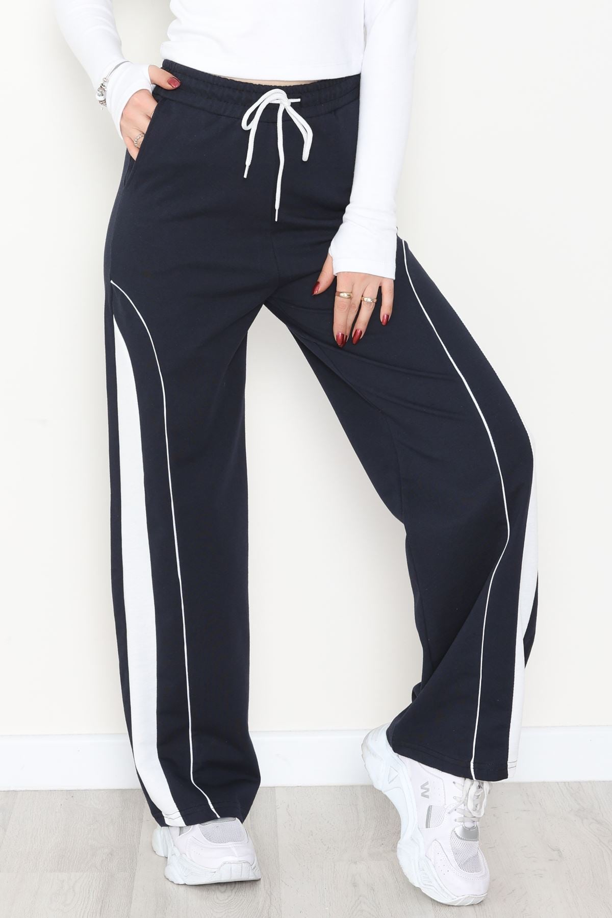 Şeritli 2 İplik Eşofman Altı Lacivert - 52102.1005.