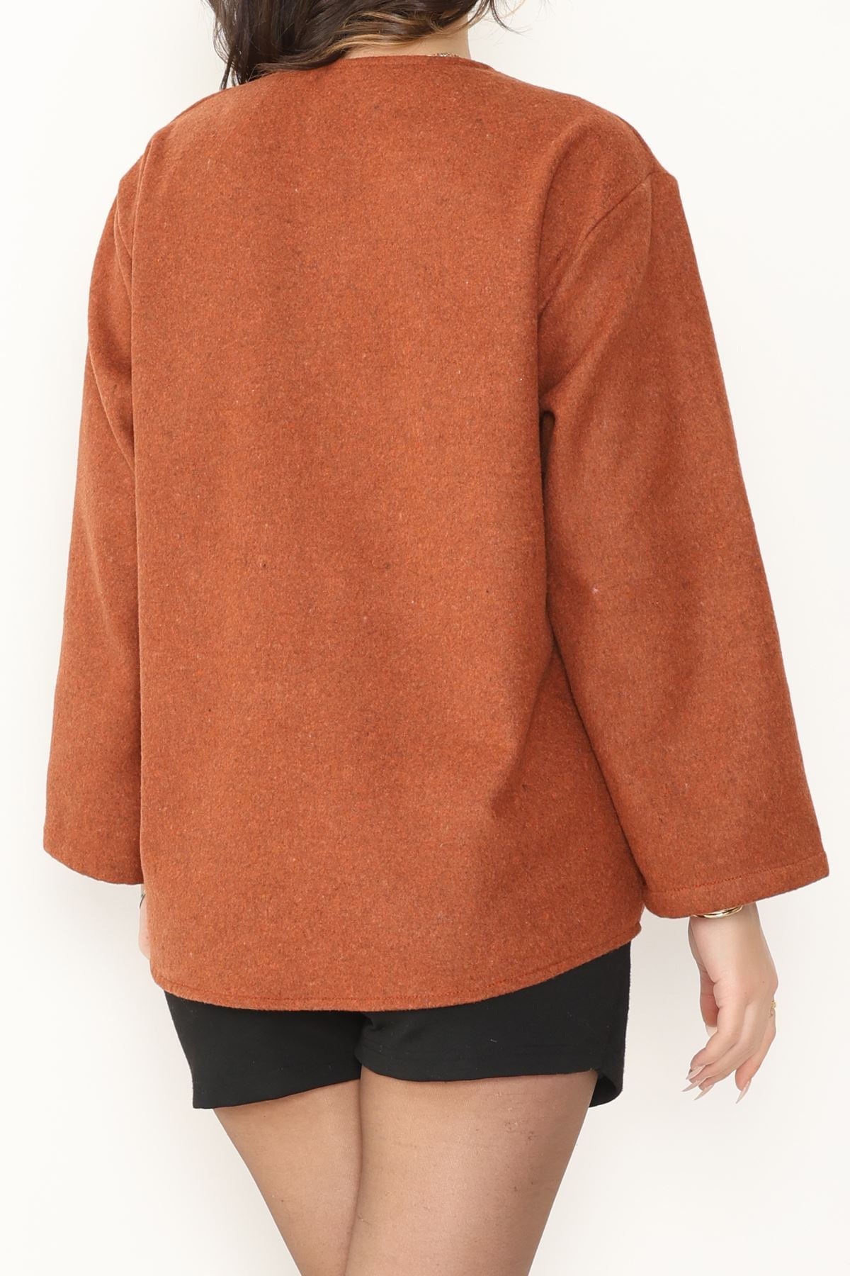 Önü Bağcıklı Kaşe Hırka Kiremit - 70995.1775.