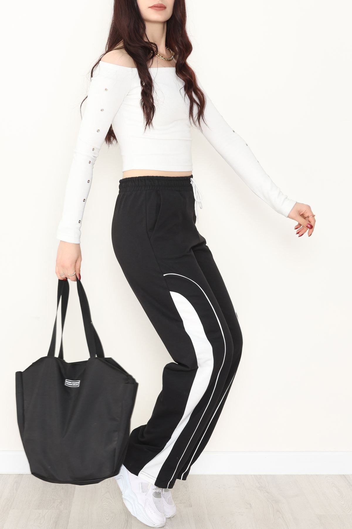 Şeritli 2 İplik Eşofman Altı Siyah - 52102.1005.