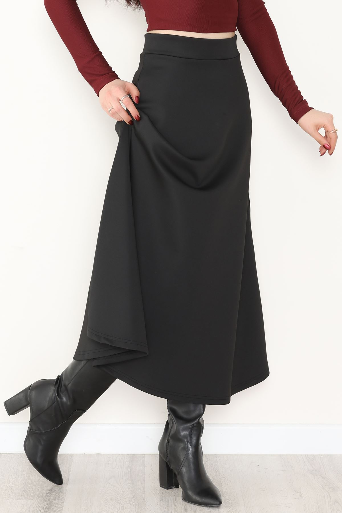 Puf Scuba Kumaş Uzun Etek Siyah - 51104.1355.